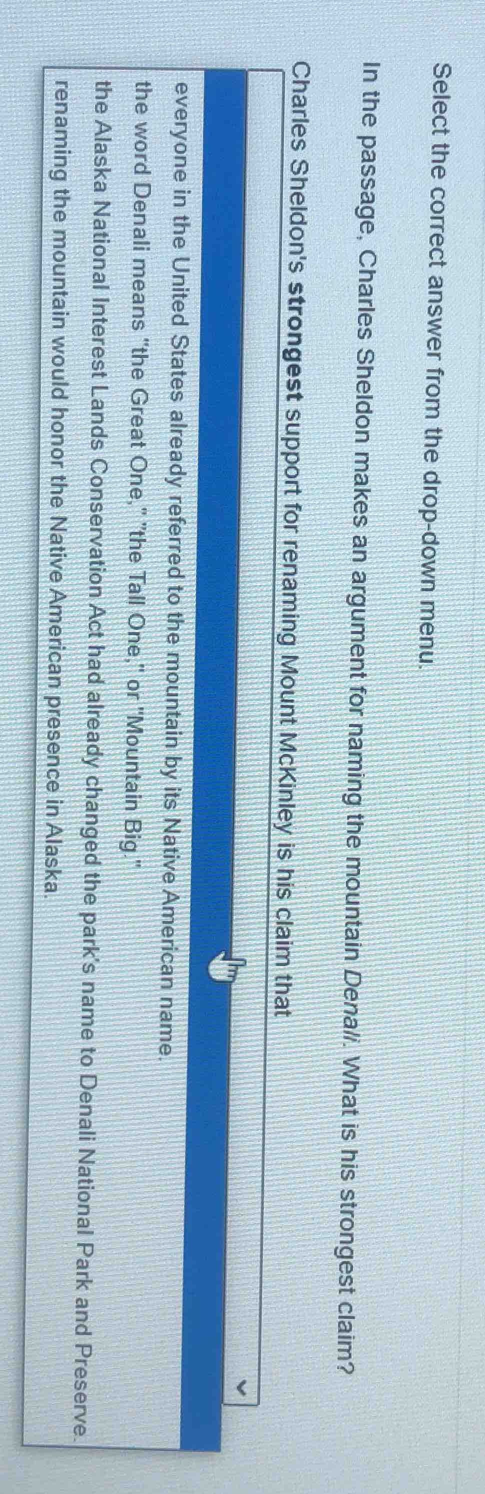 select the correct answer from the drop - down menu. in the passage, ch…