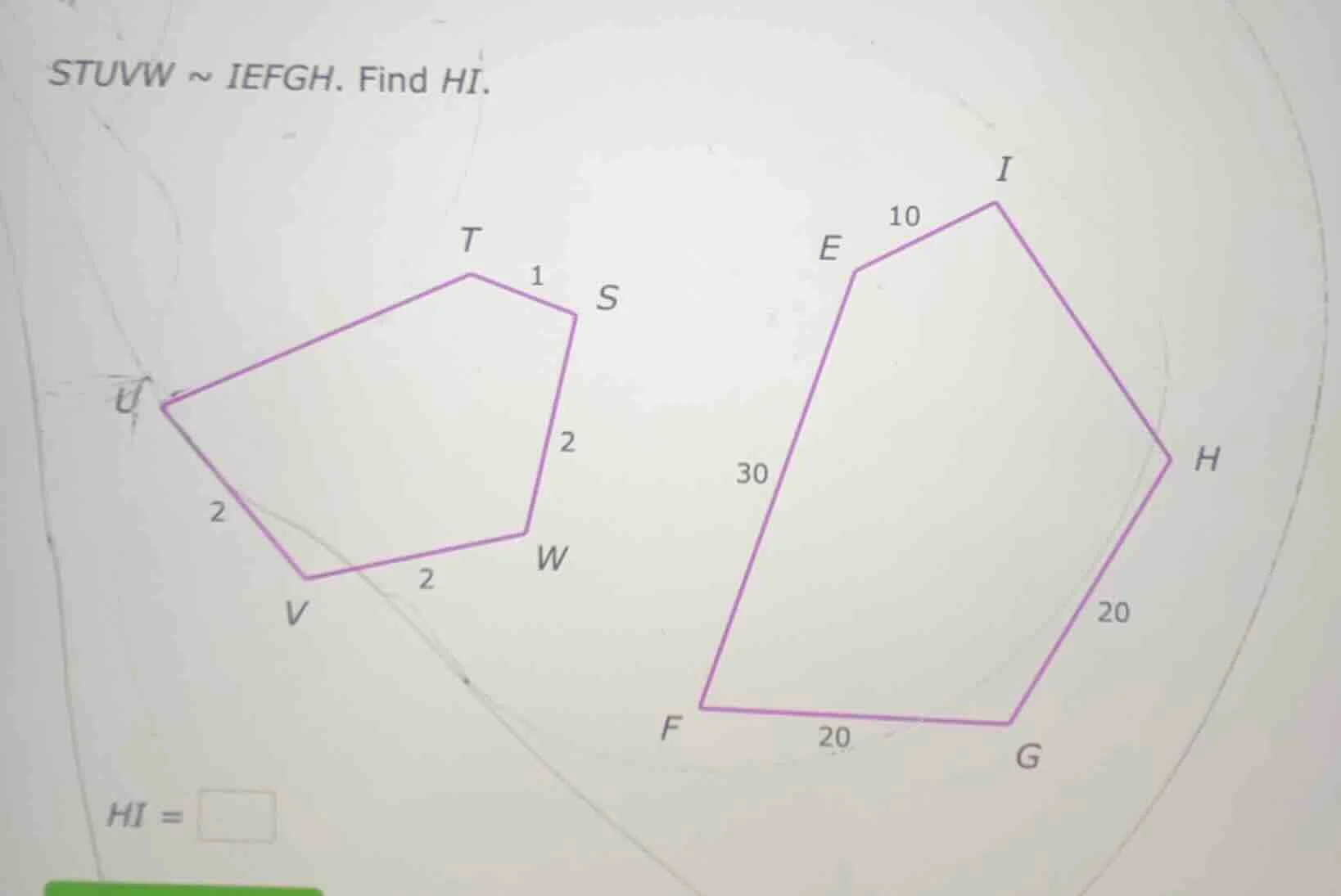 stuvw ~ iefgh. find hi.