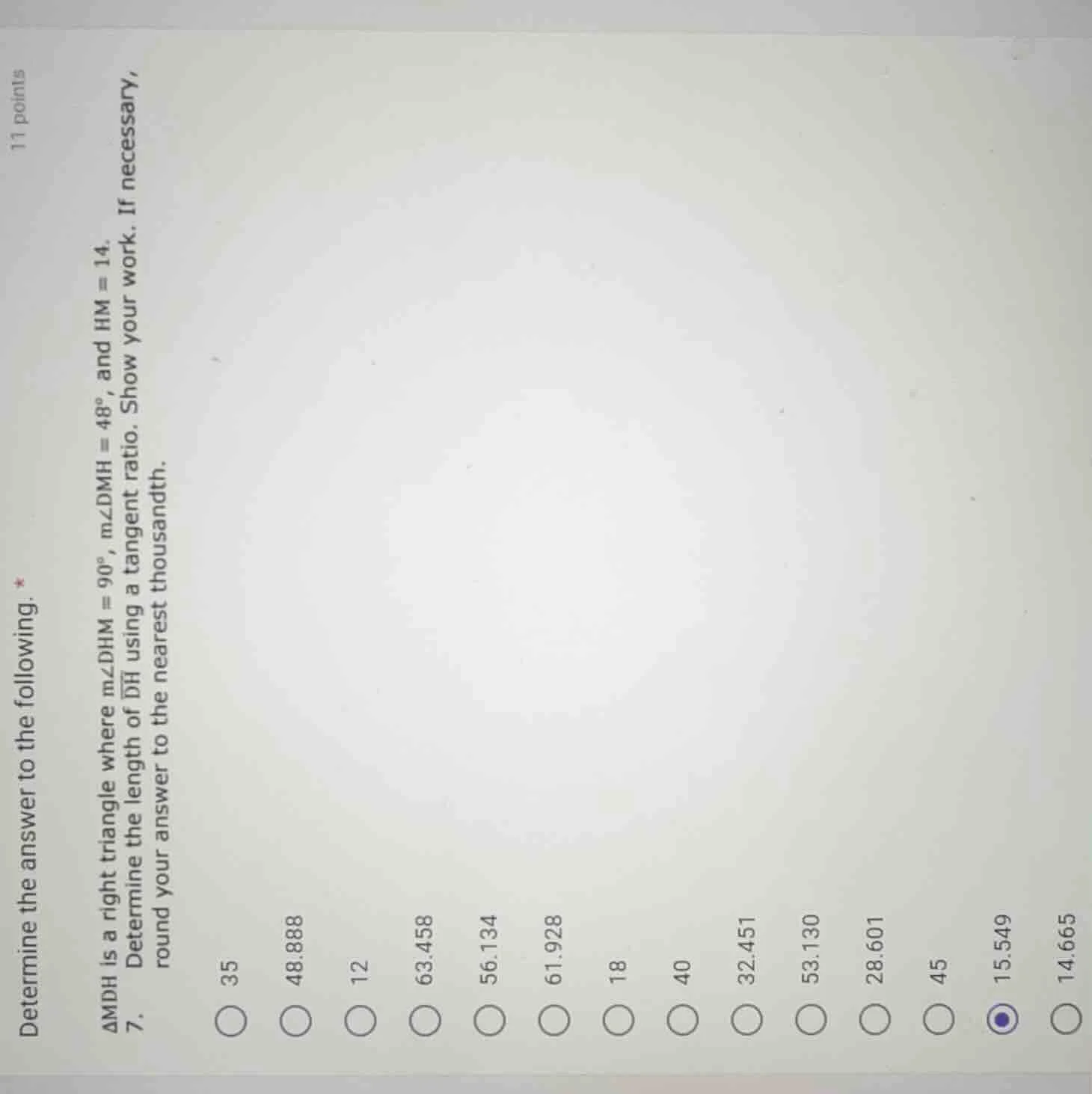 determine the answer to the following. * 11 points \\( \\triangle mdh \…