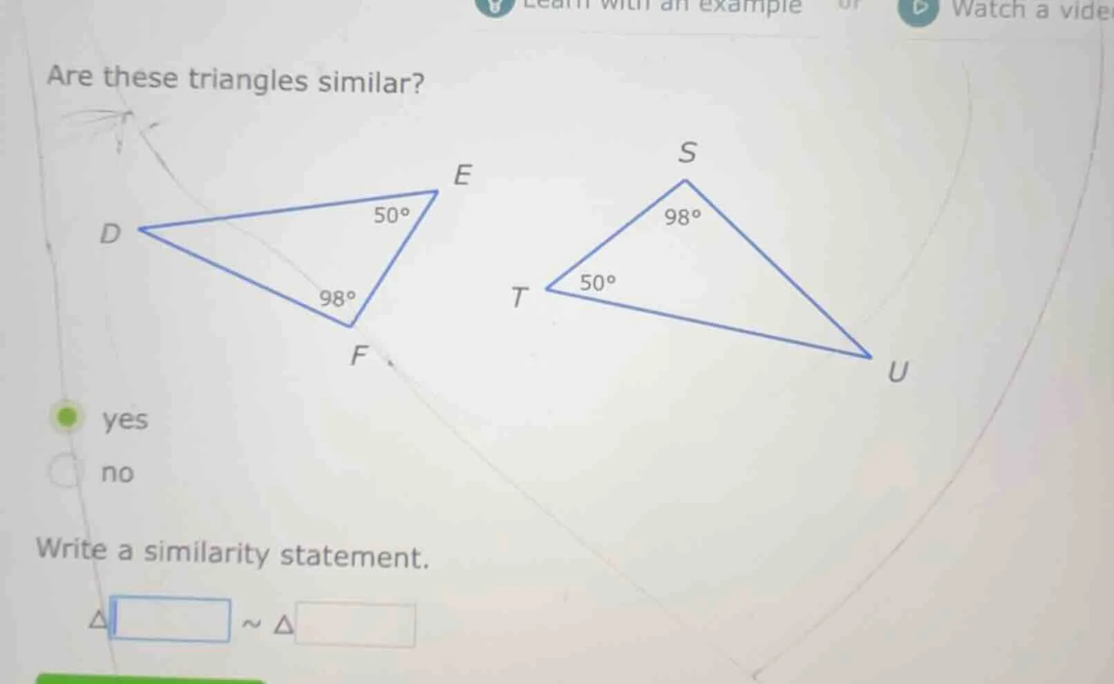 are these triangles similar? write a similarity statement. $\\triangle …
