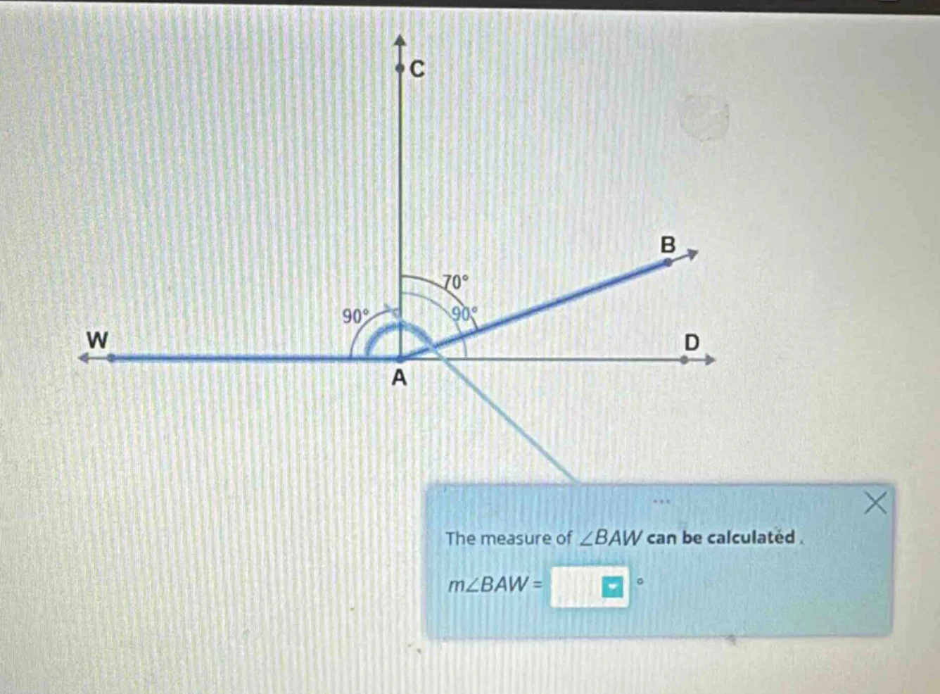 the measure of $\\angle baw$ can be calculated. $m\\angle baw = \\squar…
