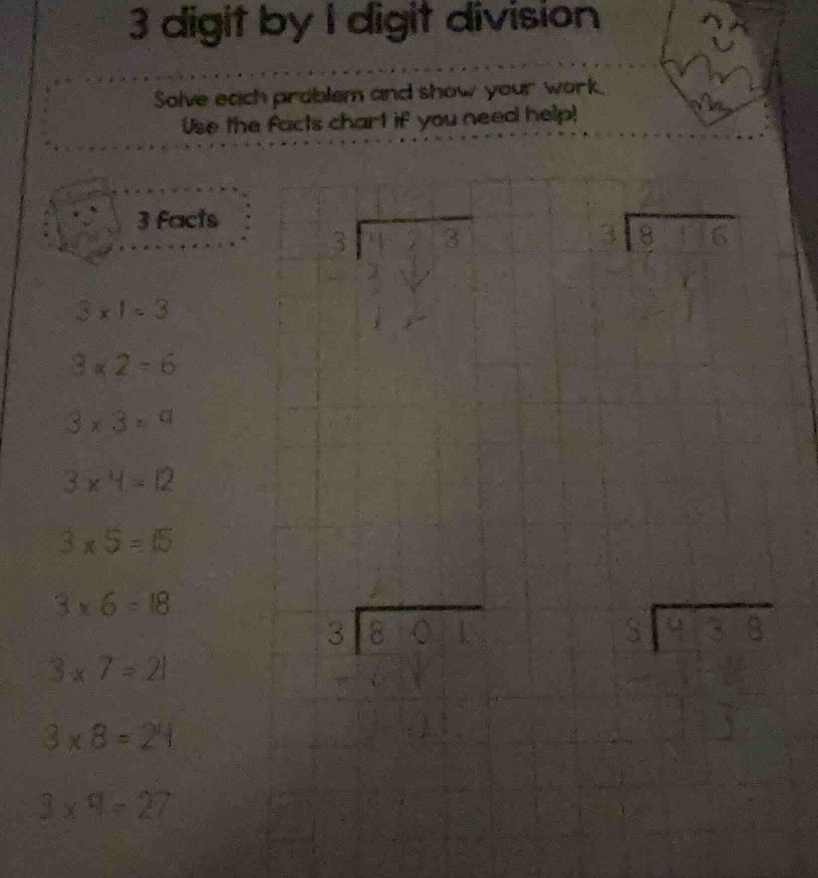 3 digit by 1 digit division solve each problem and show your work. use …