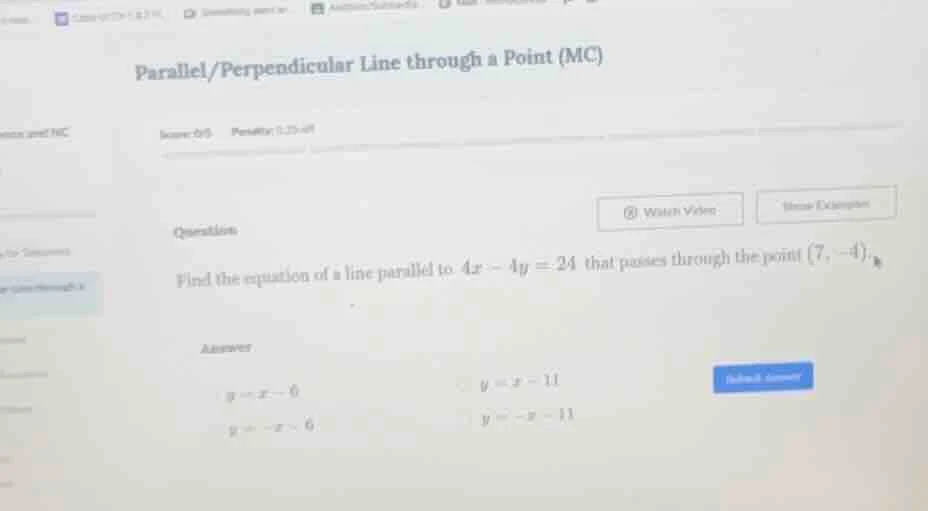 parallel/perpendicular line through a point (mc) question find the equa…