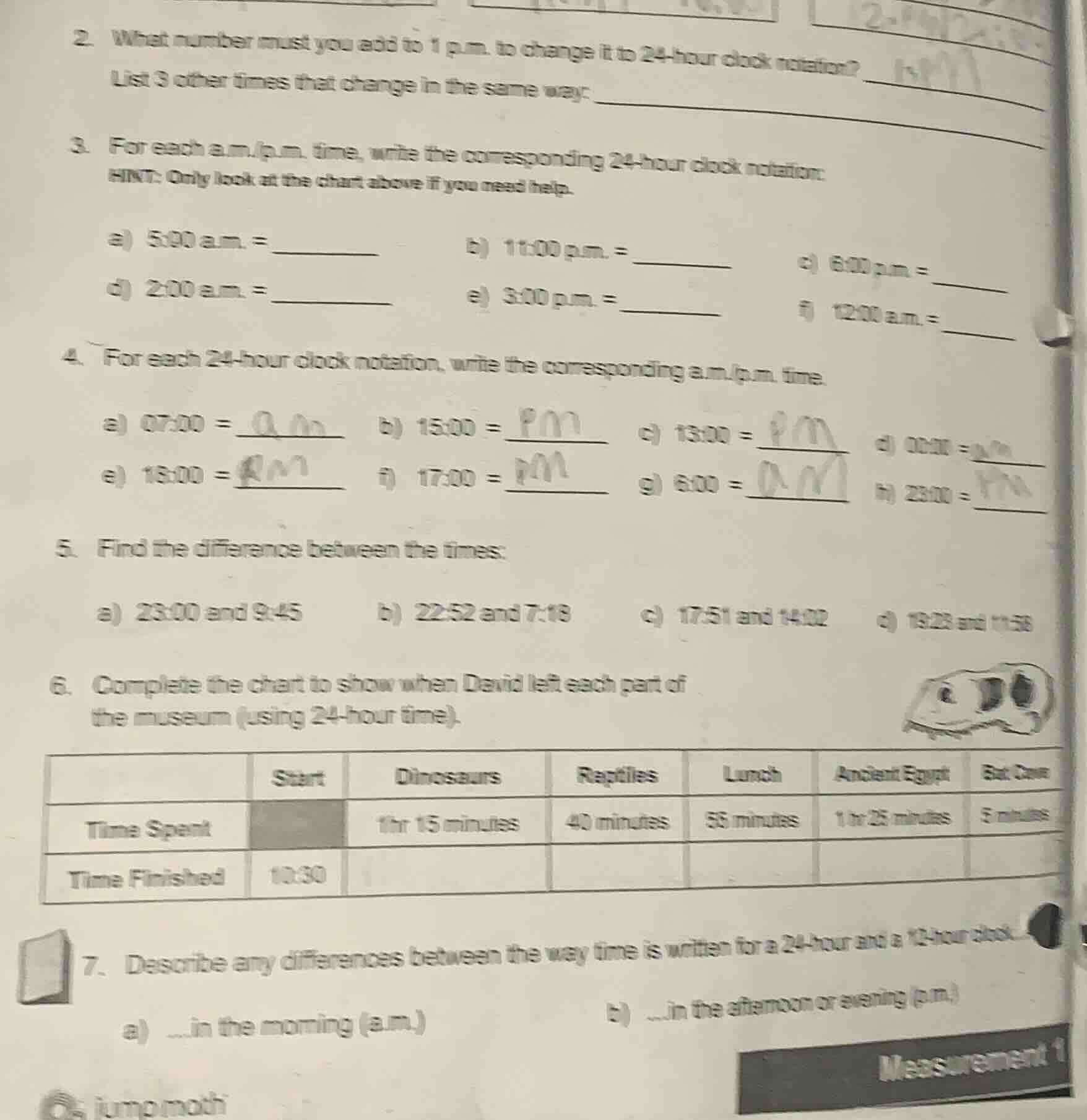 2. what number must you add to 1 p.m. to change it to 24 - hour clock n…