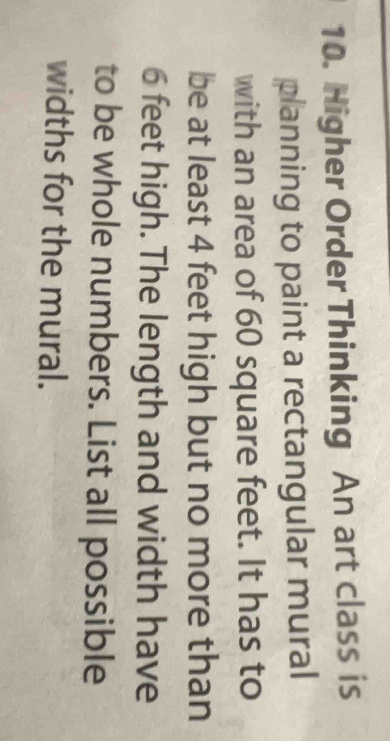 10. higher order thinking an art class is planning to paint a rectangul…