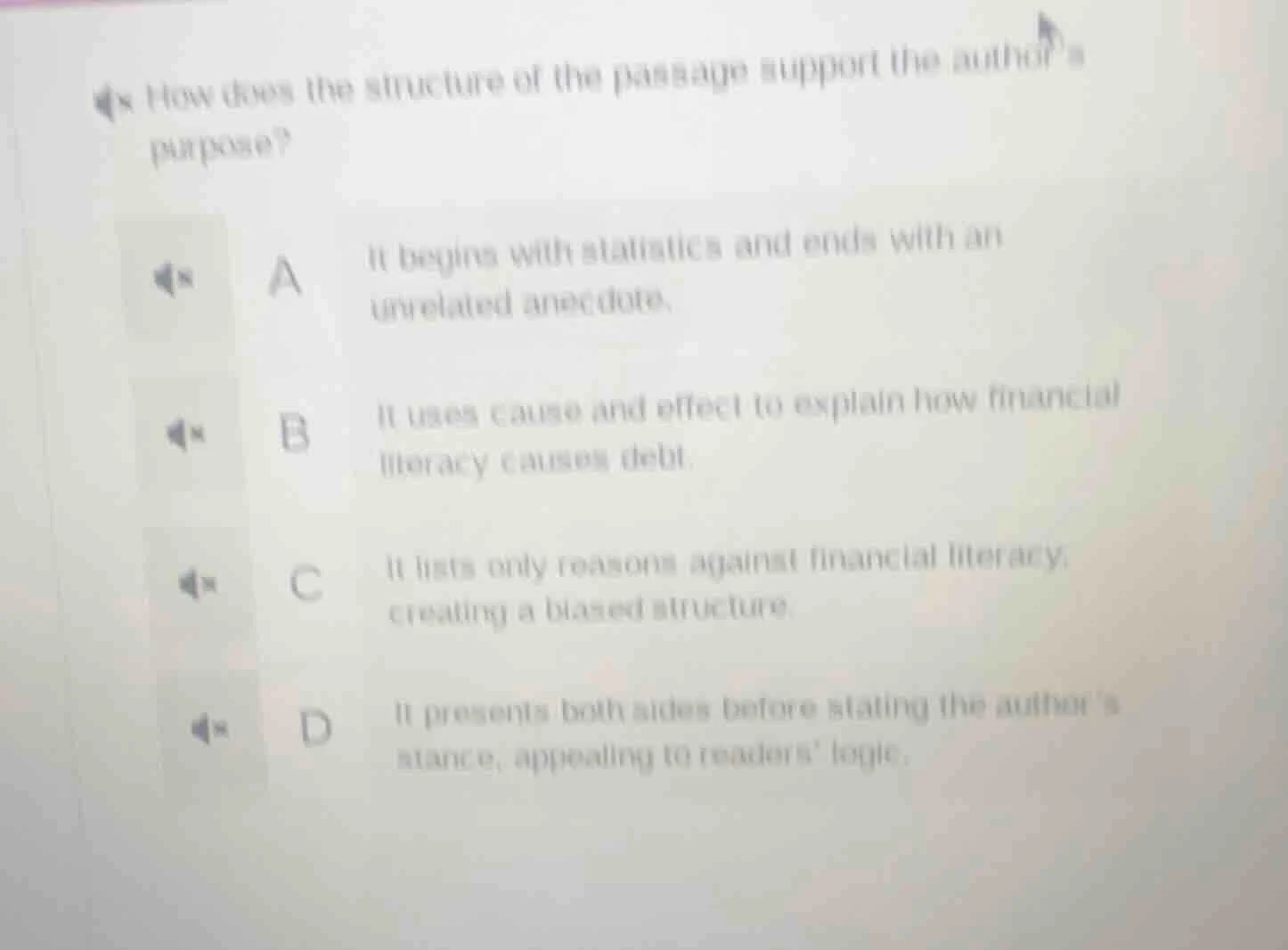 how does the structure of the passage support the authors purpose? a it…