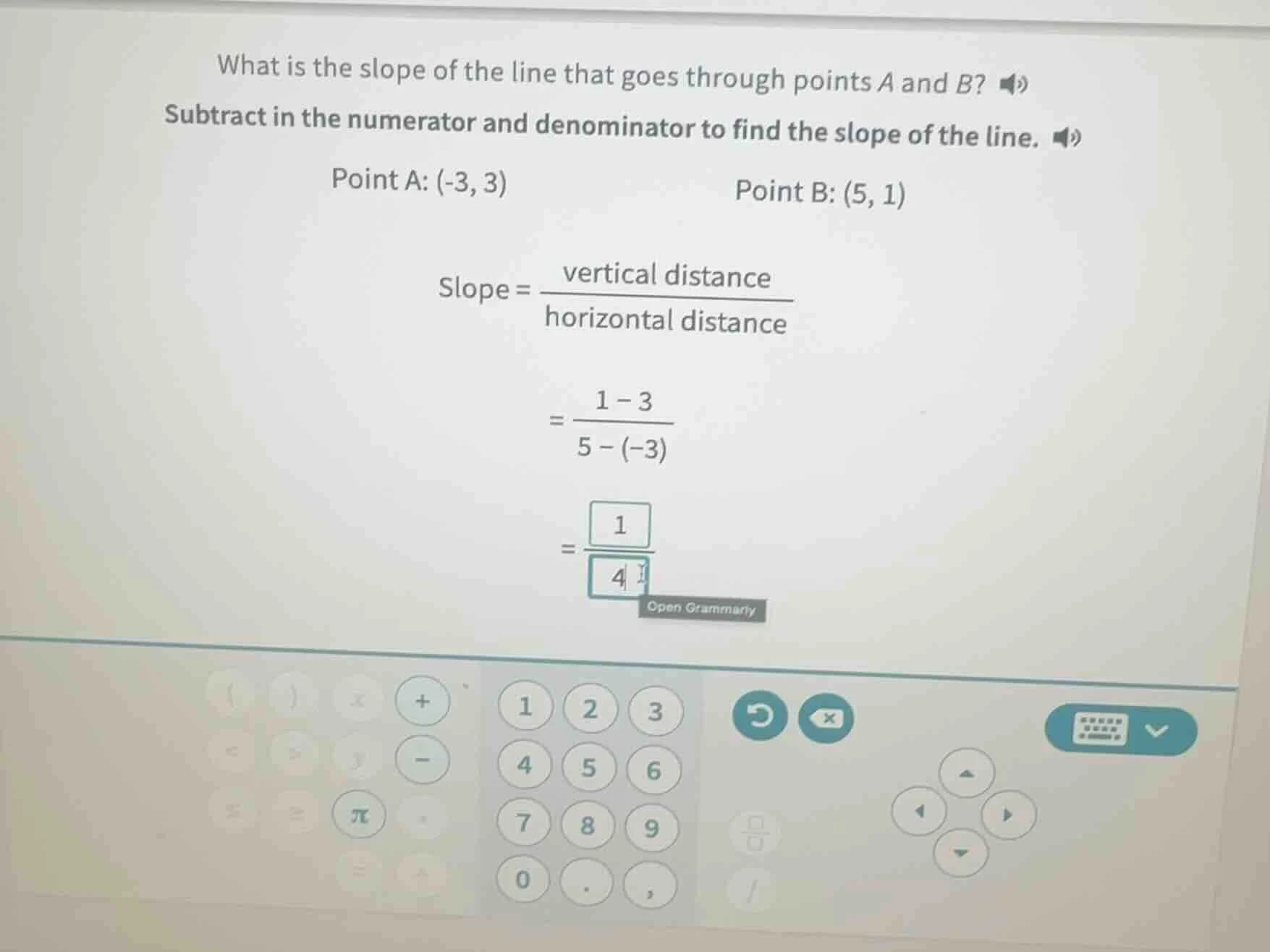 what is the slope of the line that goes through points a and b? subtrac…