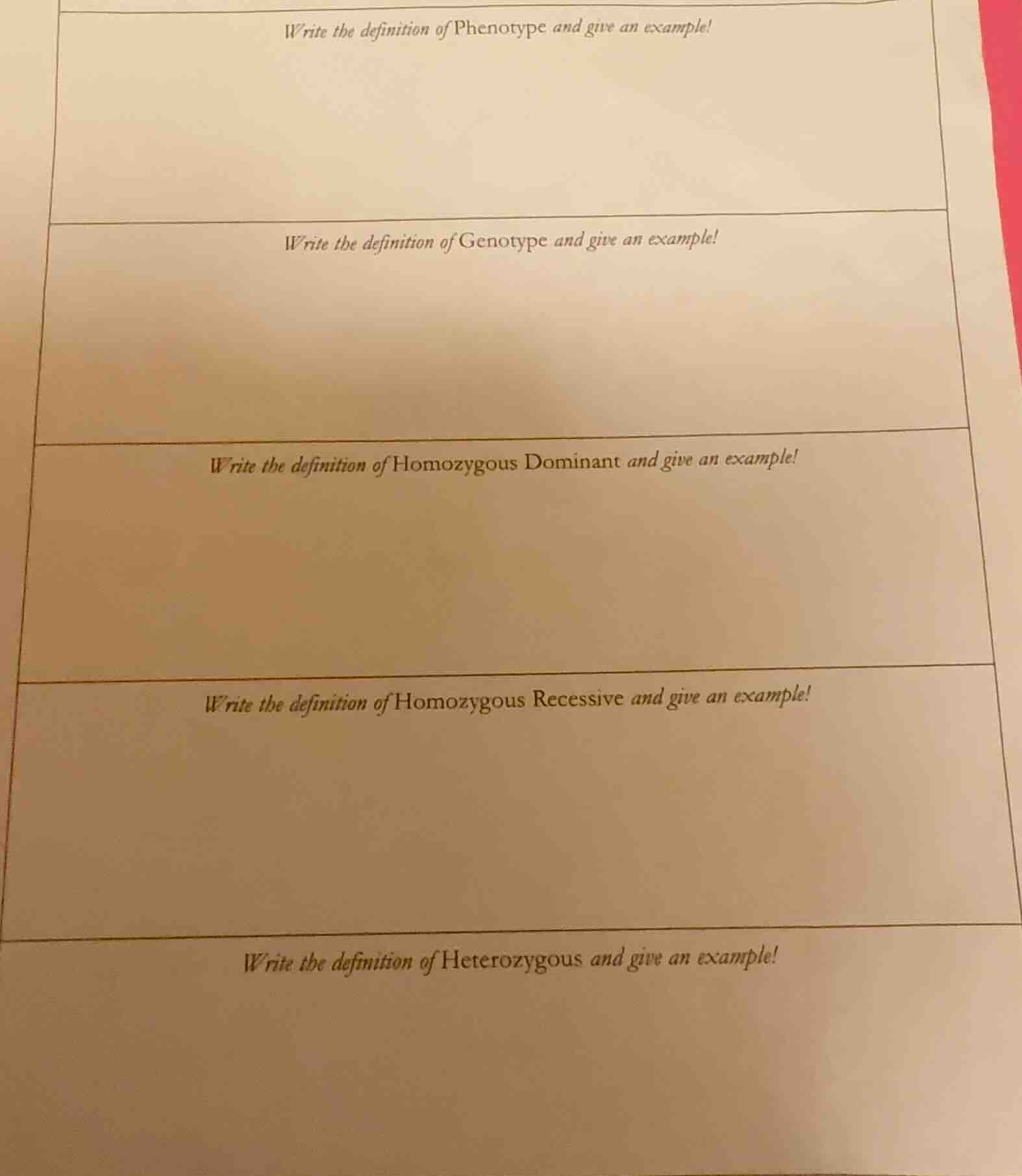 write the definition of phenotype and give an example! write the defini…