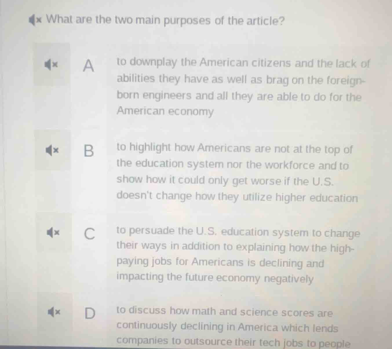 what are the two main purposes of the article? a to downplay the americ…