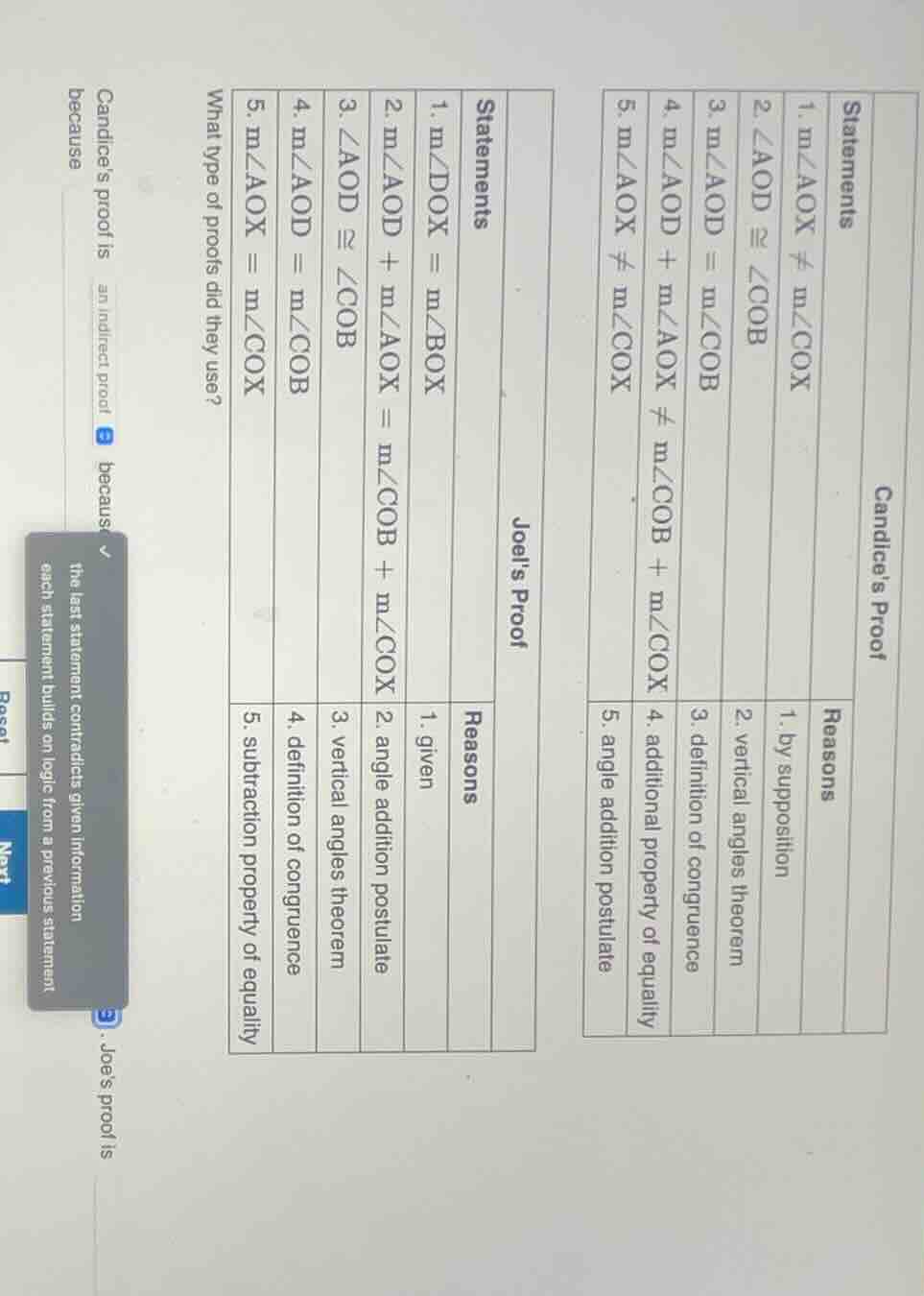 what type of proofs did they use? candices proof is an indirect proof b…