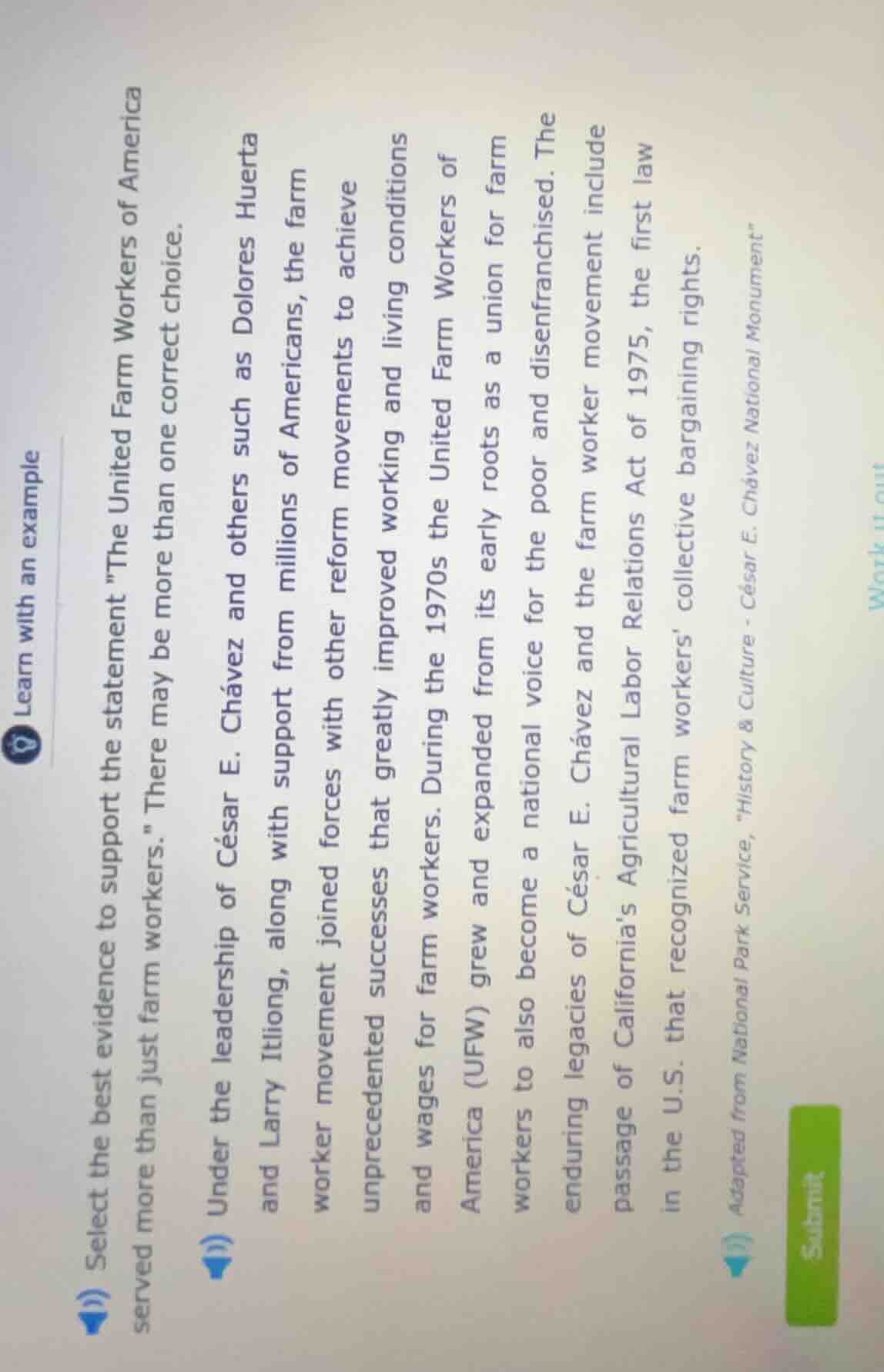 select the best evidence to support the statement \the united farm work…