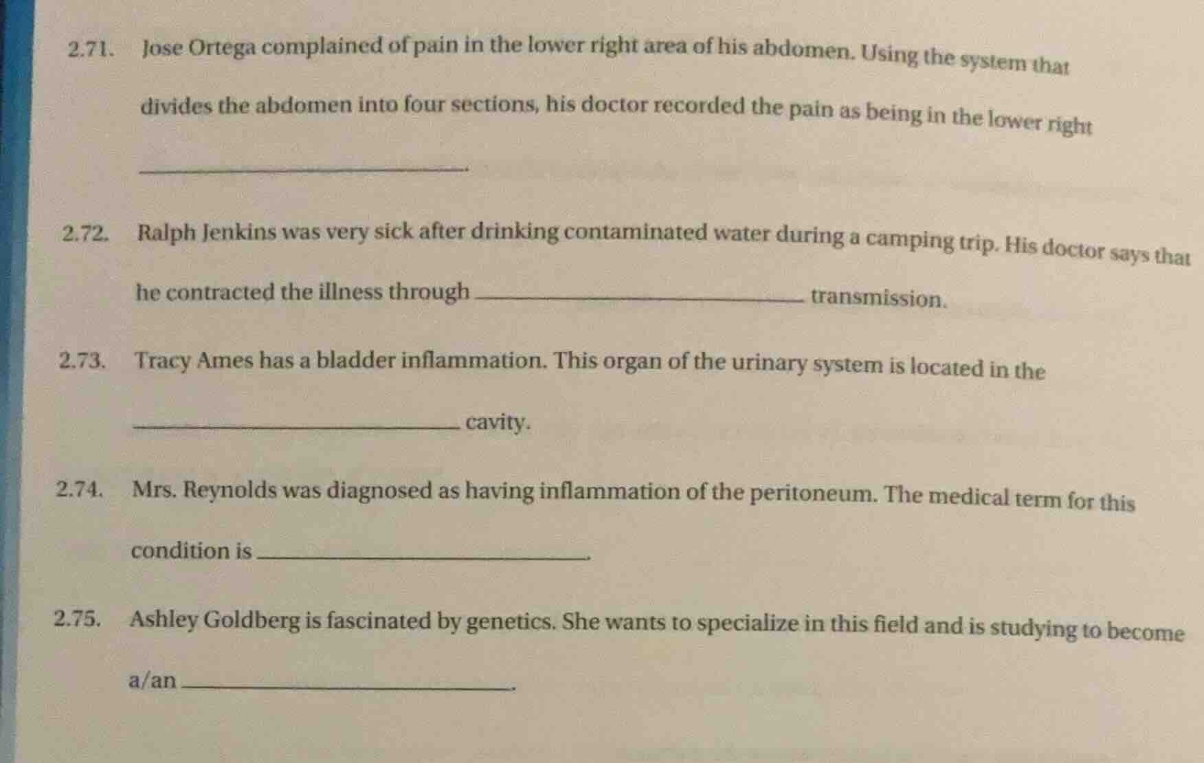 2.71. jose ortega complained of pain in the lower right area of his abd…