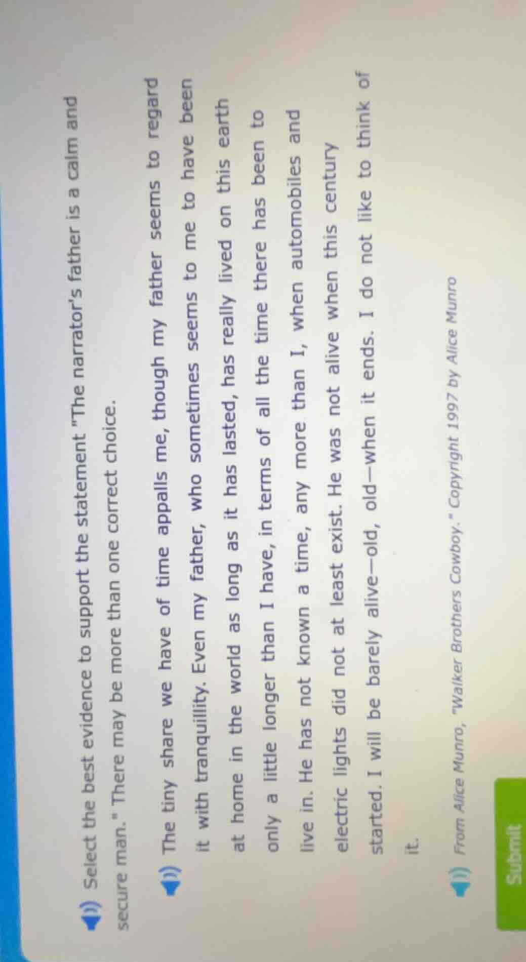 select the best evidence to support the statement \the narrators father…