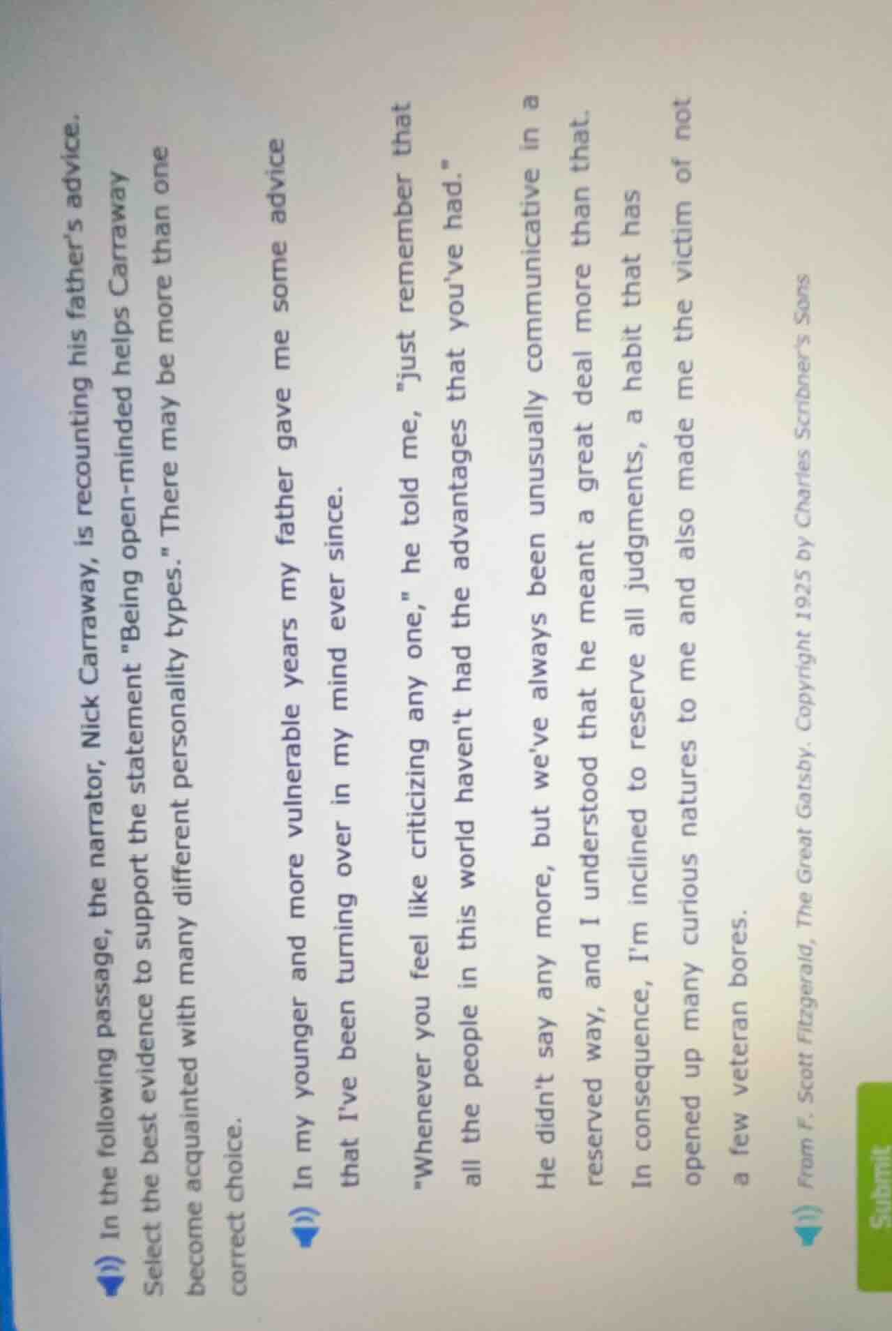 in the following passage, the narrator, nick carraway, is recounting hi…