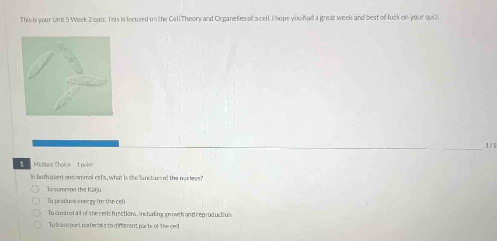 this is your unit 5 week 2 quiz. this is focused on the cell theory and…