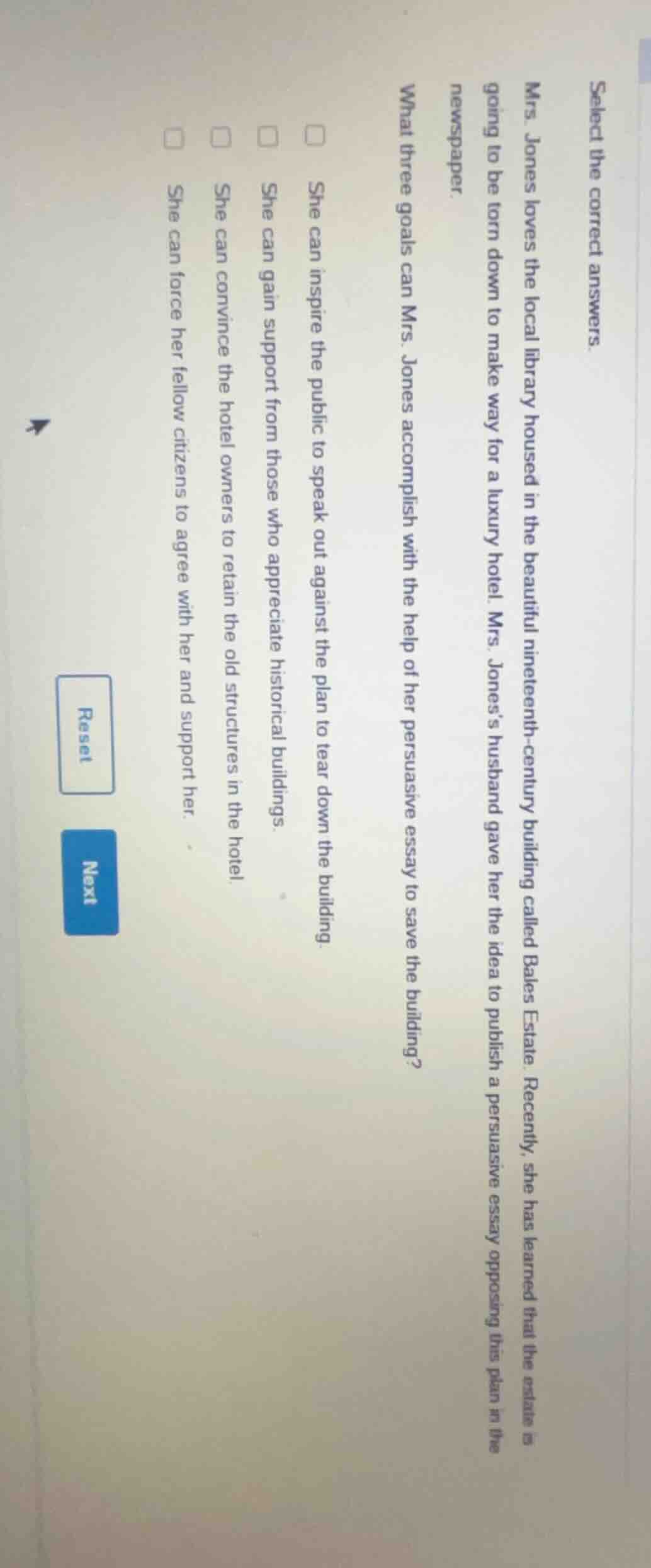 select the correct answers. mrs. jones loves the local library housed i…