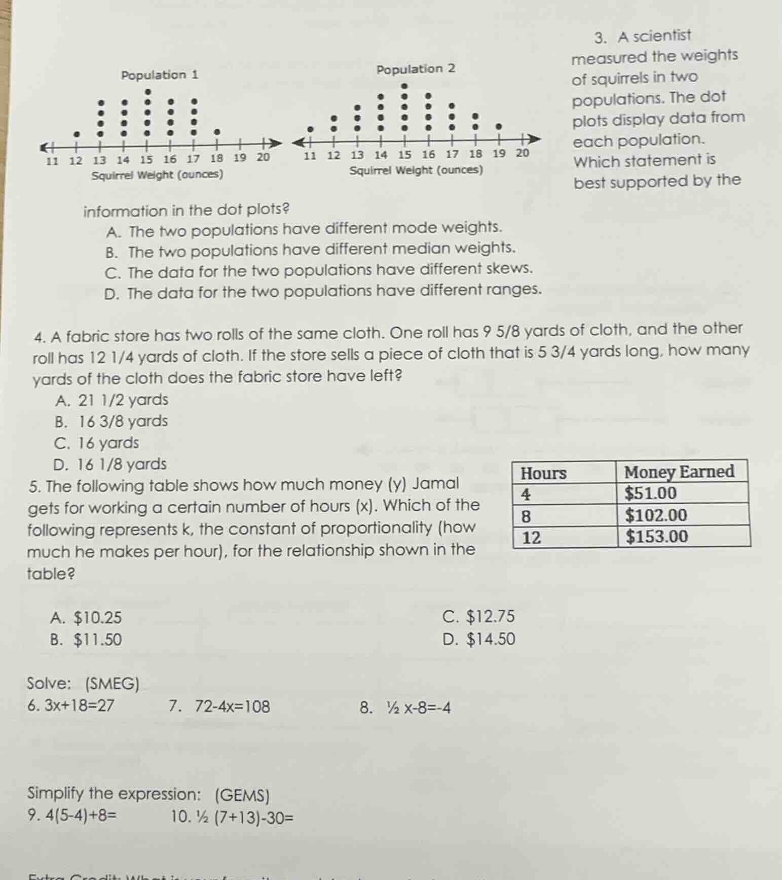 3. a scientist measured the weights of squirrels in two populations. th…