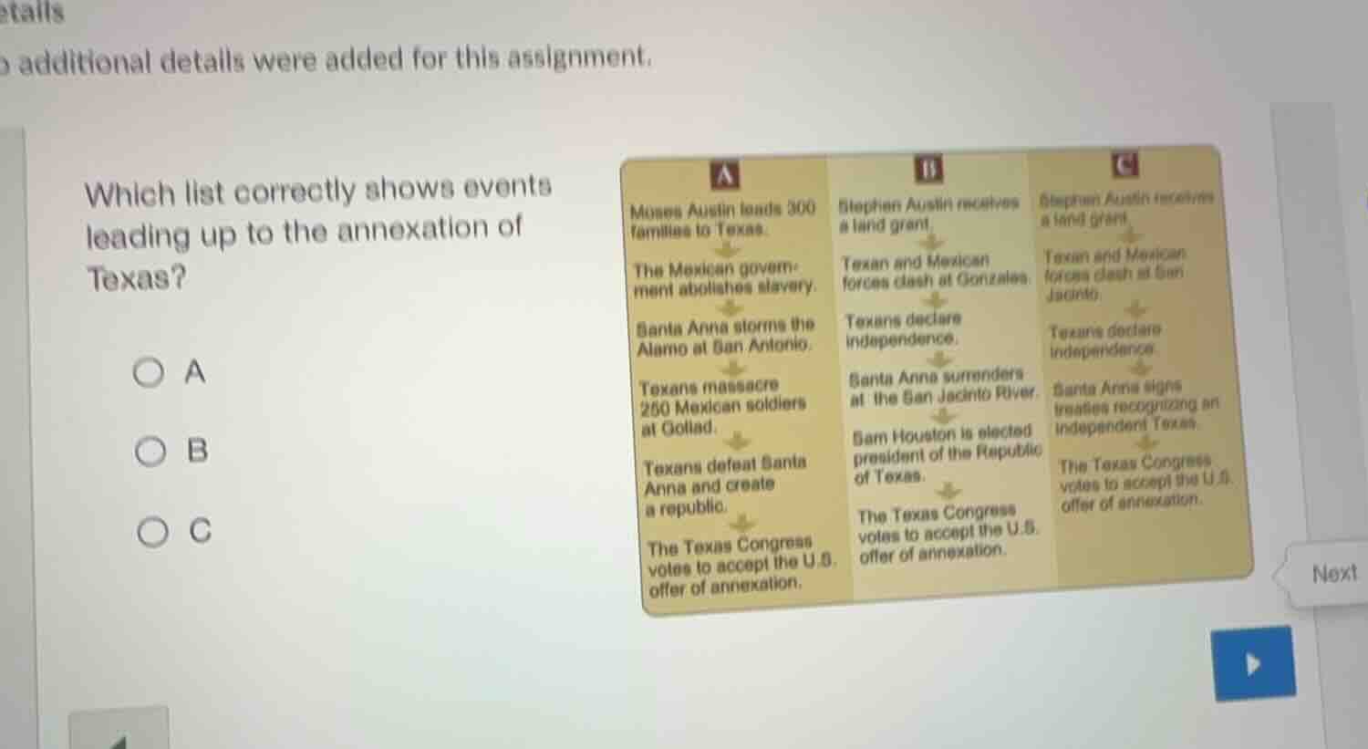 etails additional details were added for this assignment. which list co…