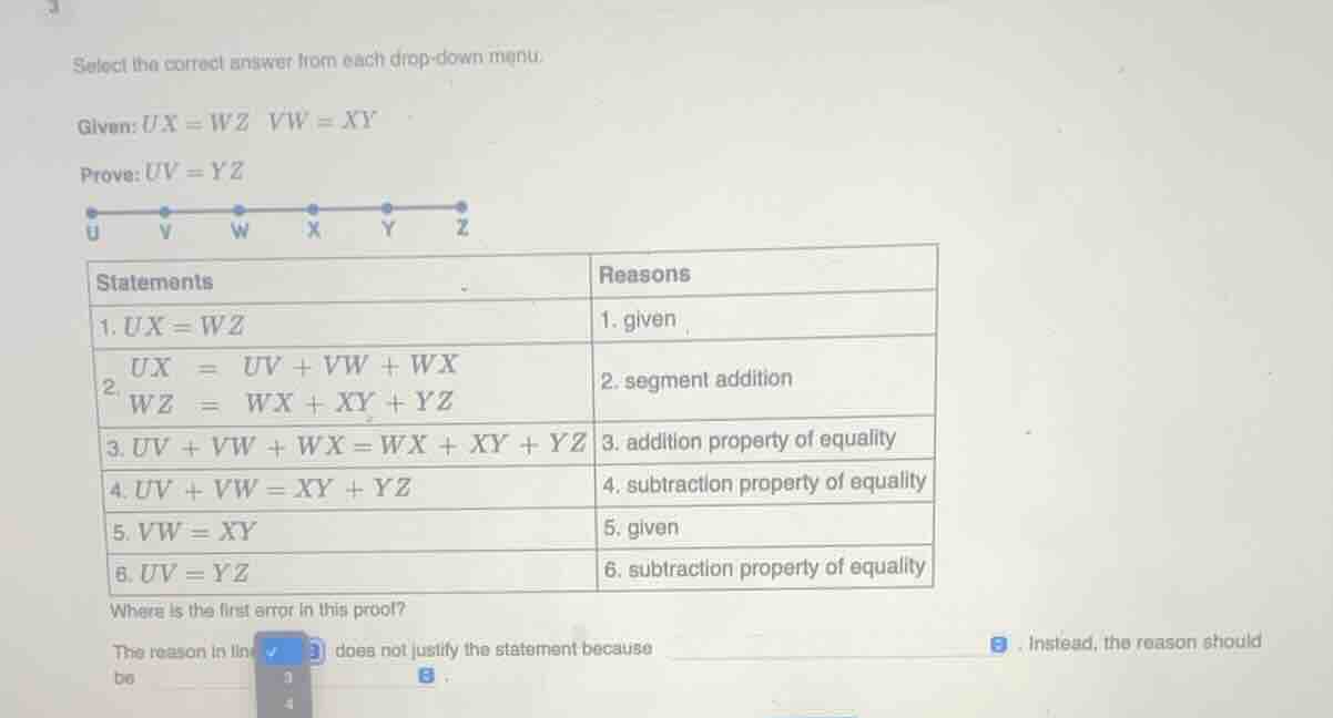 select the correct answer from each drop - down menu. given: (ux = wz),…