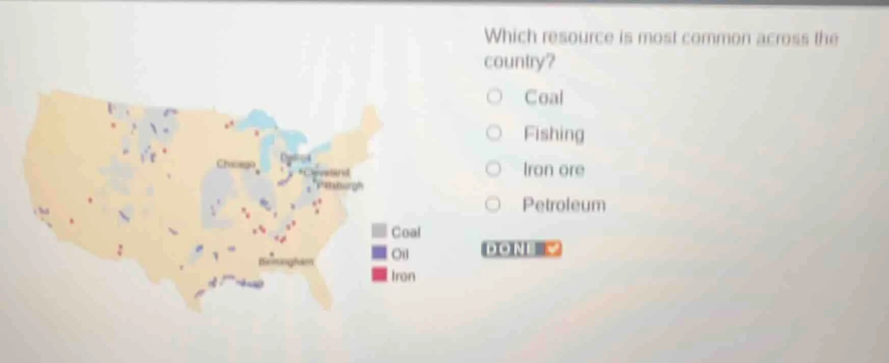 which resource is most common across the country? coal fishing iron ore…