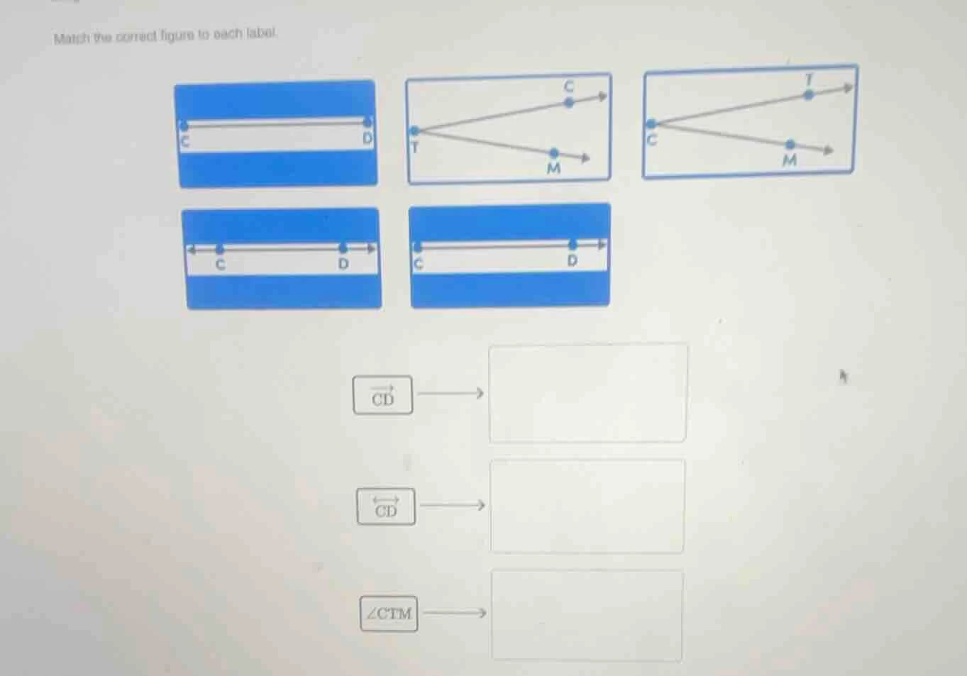 match the correct figure to each label. \\(\\overrightarrow{cd}\\) \\(\…
