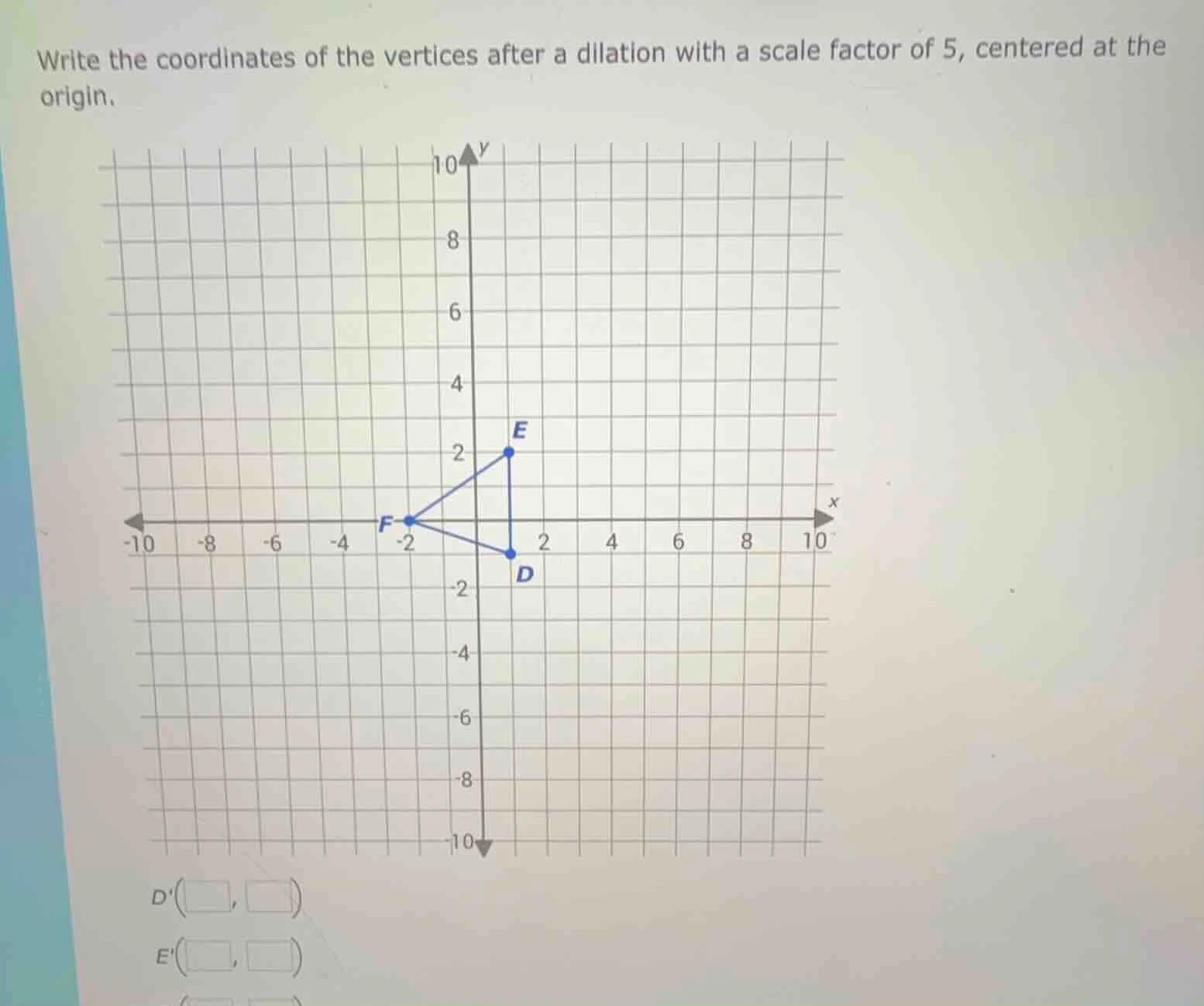 write the coordinates of the vertices after a dilation with a scale fac…