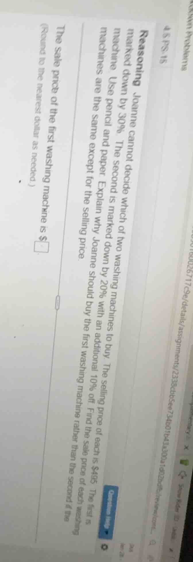 reasoning joanne cannot decide which of two washing machines to buy. th…