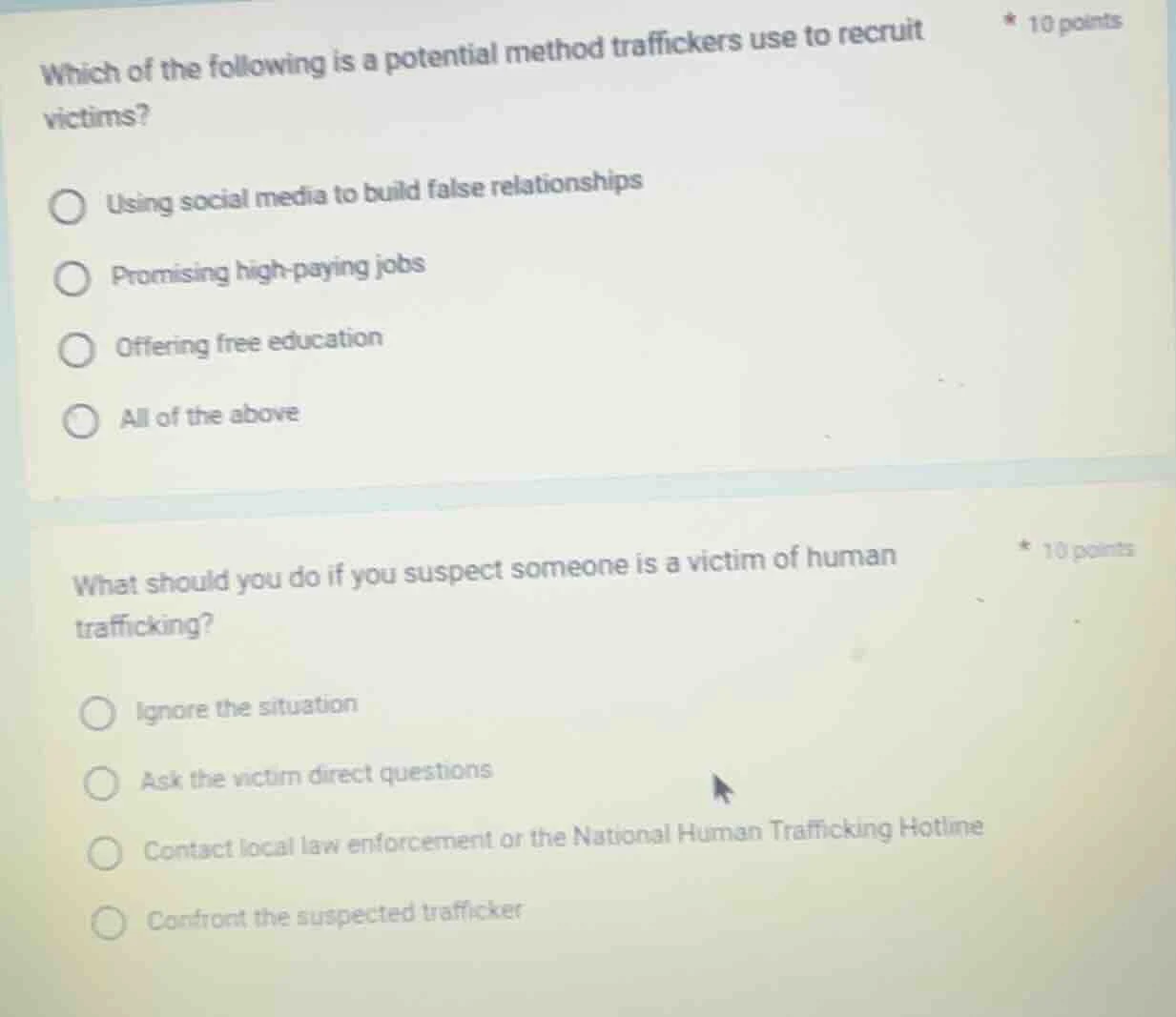 which of the following is a potential method traffickers use to recruit…