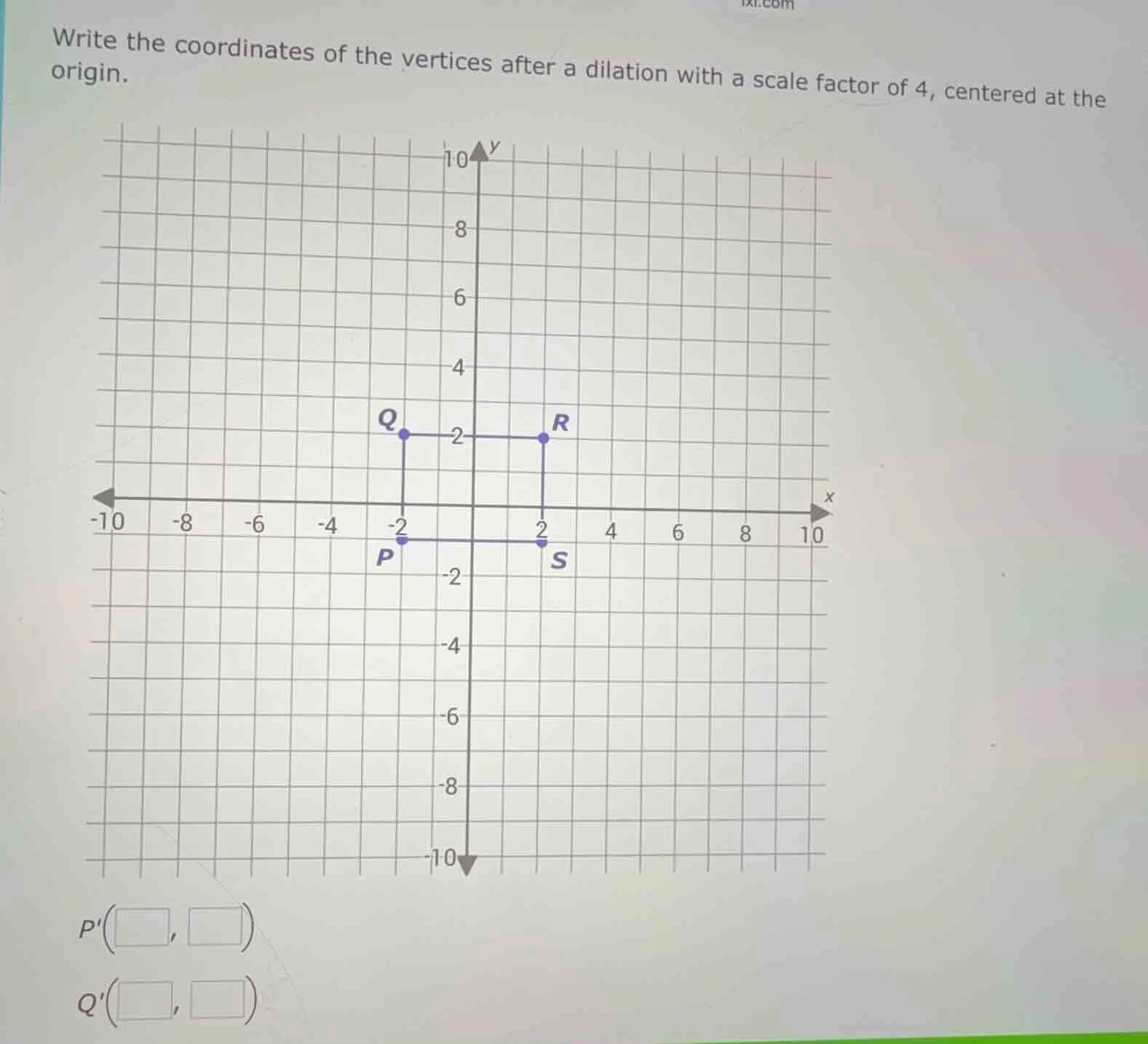 write the coordinates of the vertices after a dilation with a scale fac…