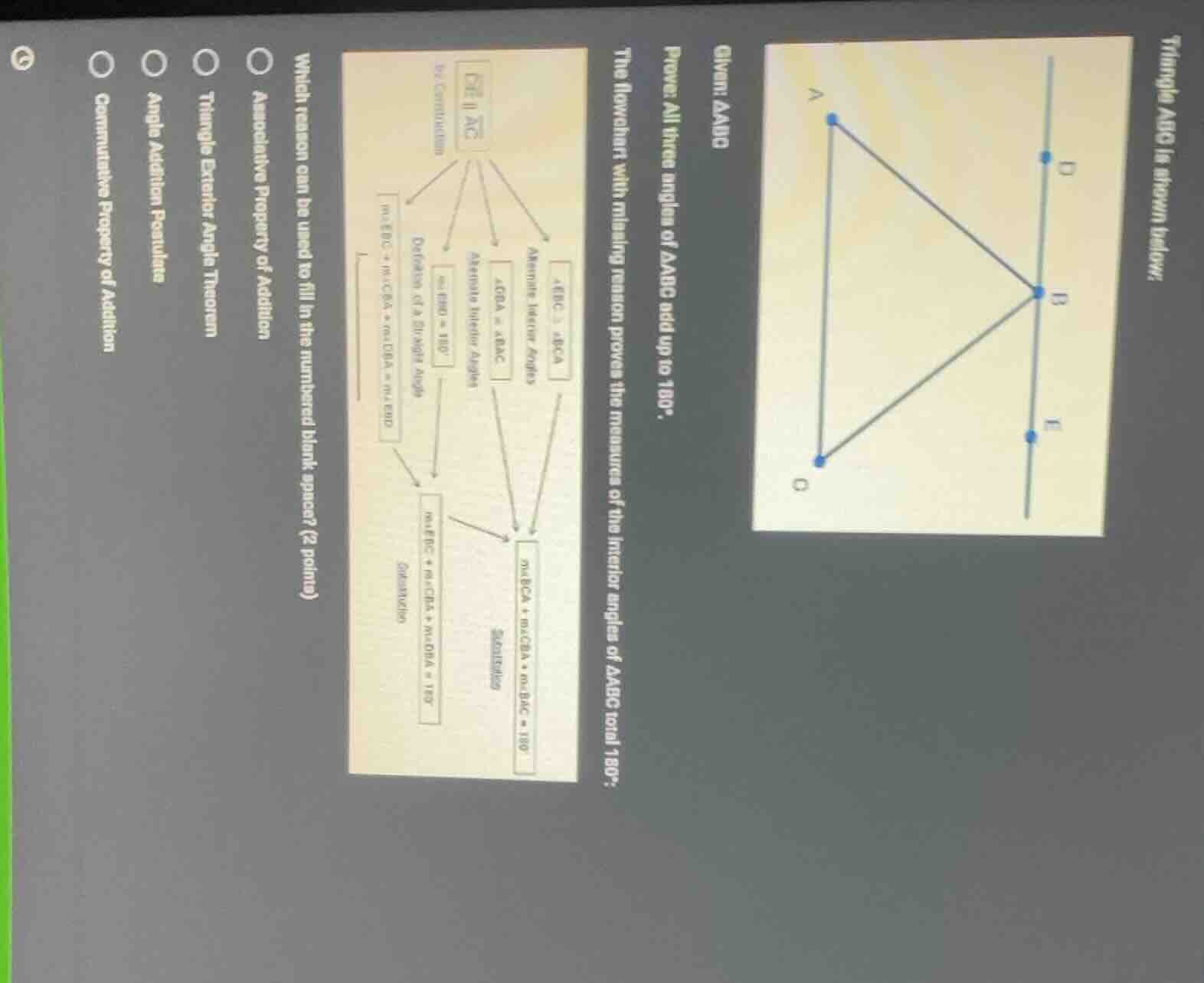 triangle abo is shown below: given: △abc prove: all three angles of △ab…