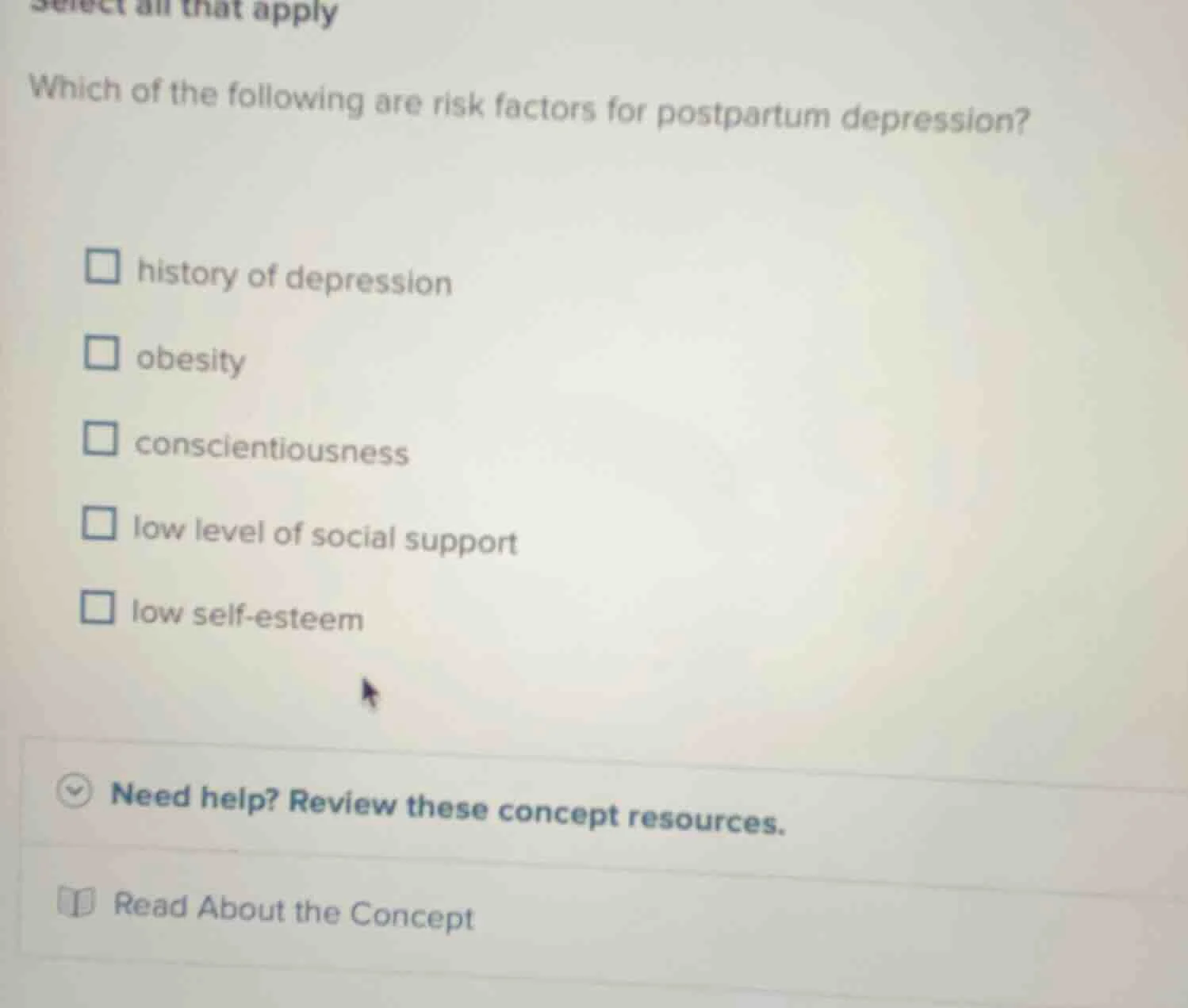 select all that apply which of the following are risk factors for postp…