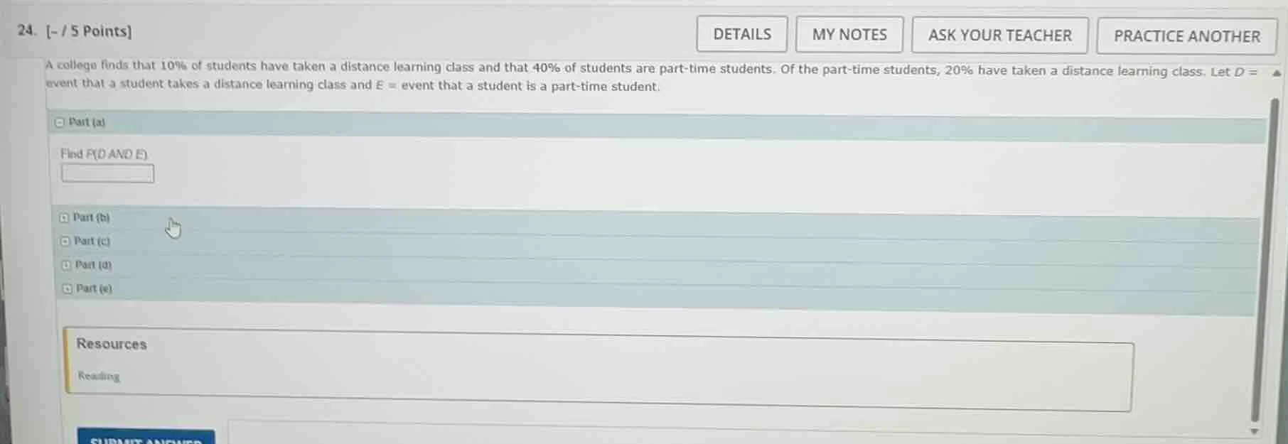 24. - / 5 points a college finds that 10% of students have taken a dist…