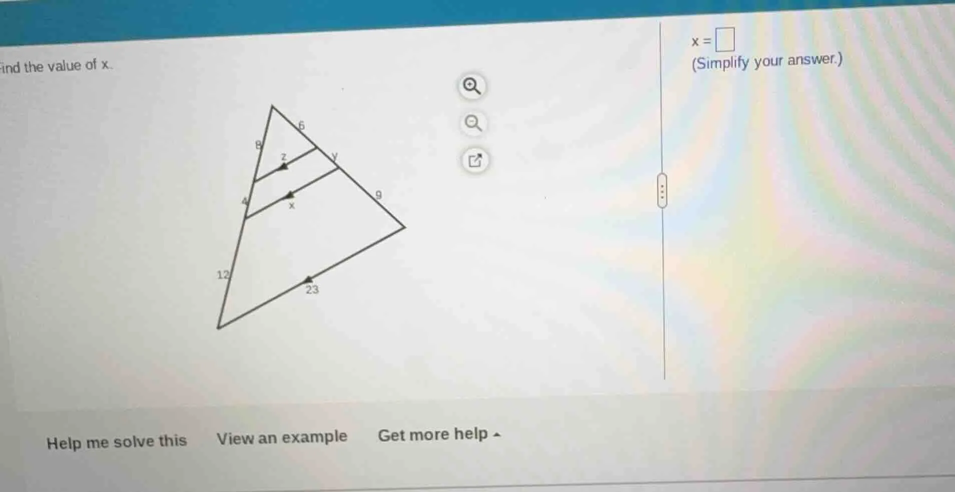 find the value of x. x = \\square (simplify your answer.)