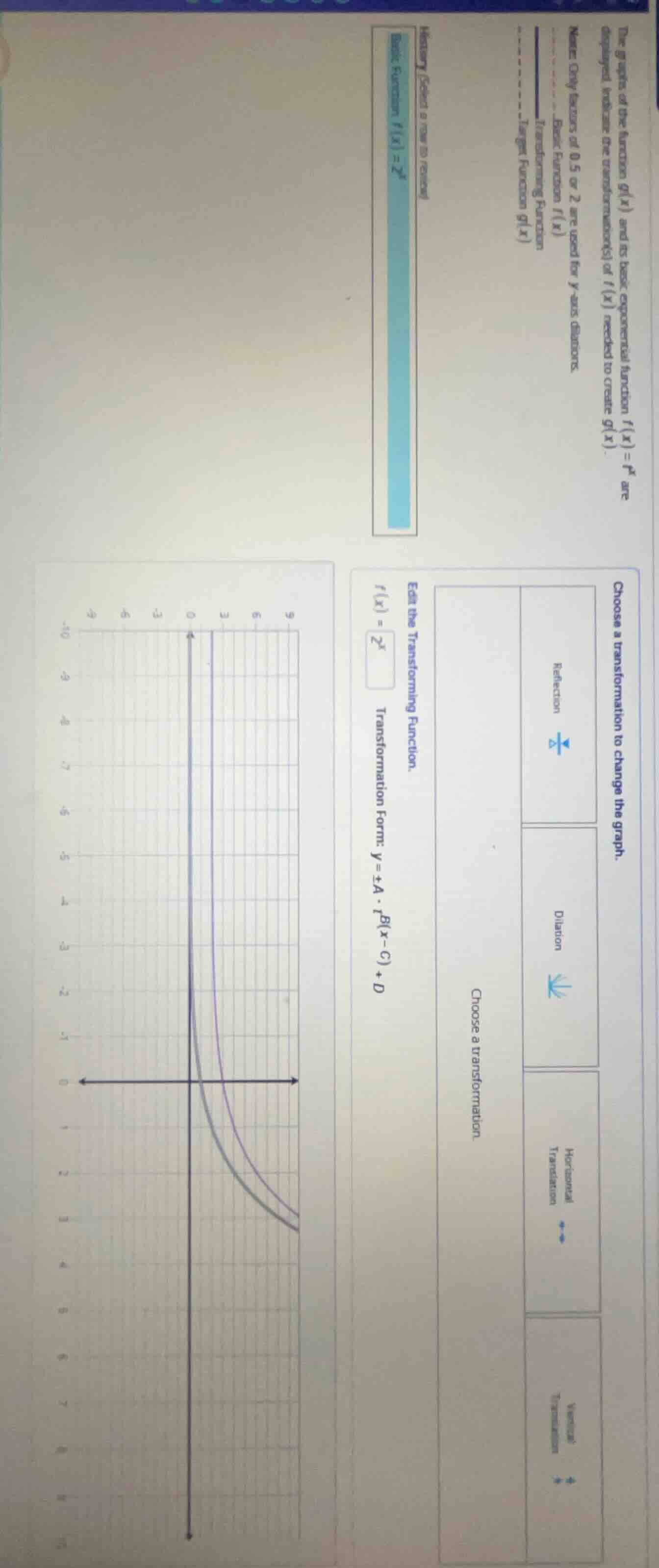 the graph of the function g(x) and its base exponential function f(x) =…