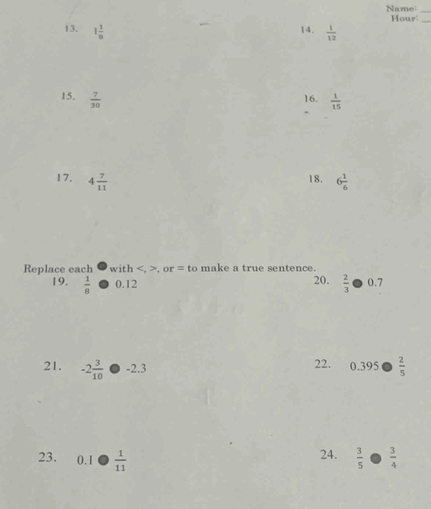 13. $1\\frac{1}{8}$ 14. $\\frac{1}{12}$ 15. $\\frac{7}{30}$ 16. $\\frac…
