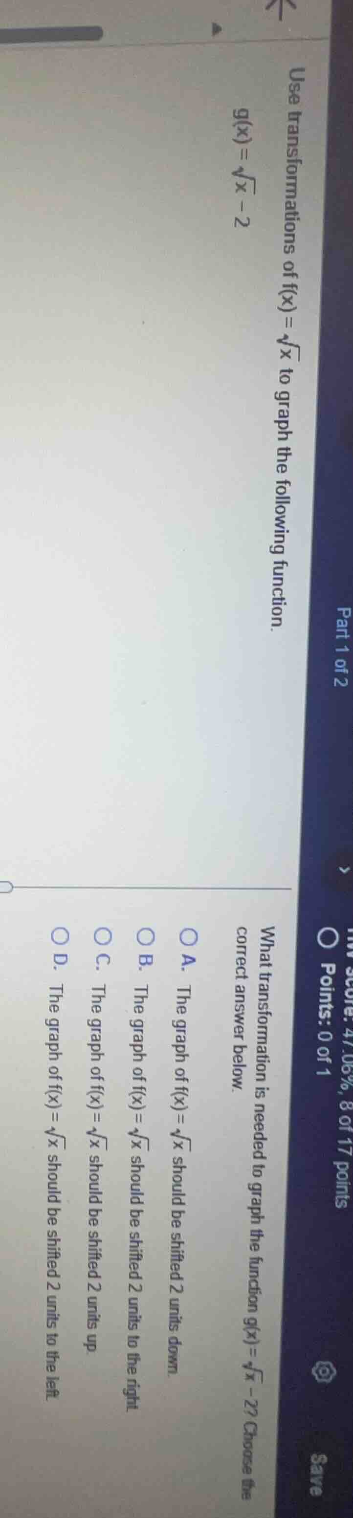 use transformations of ( f(x) = sqrt{x} ) to graph the following functi…