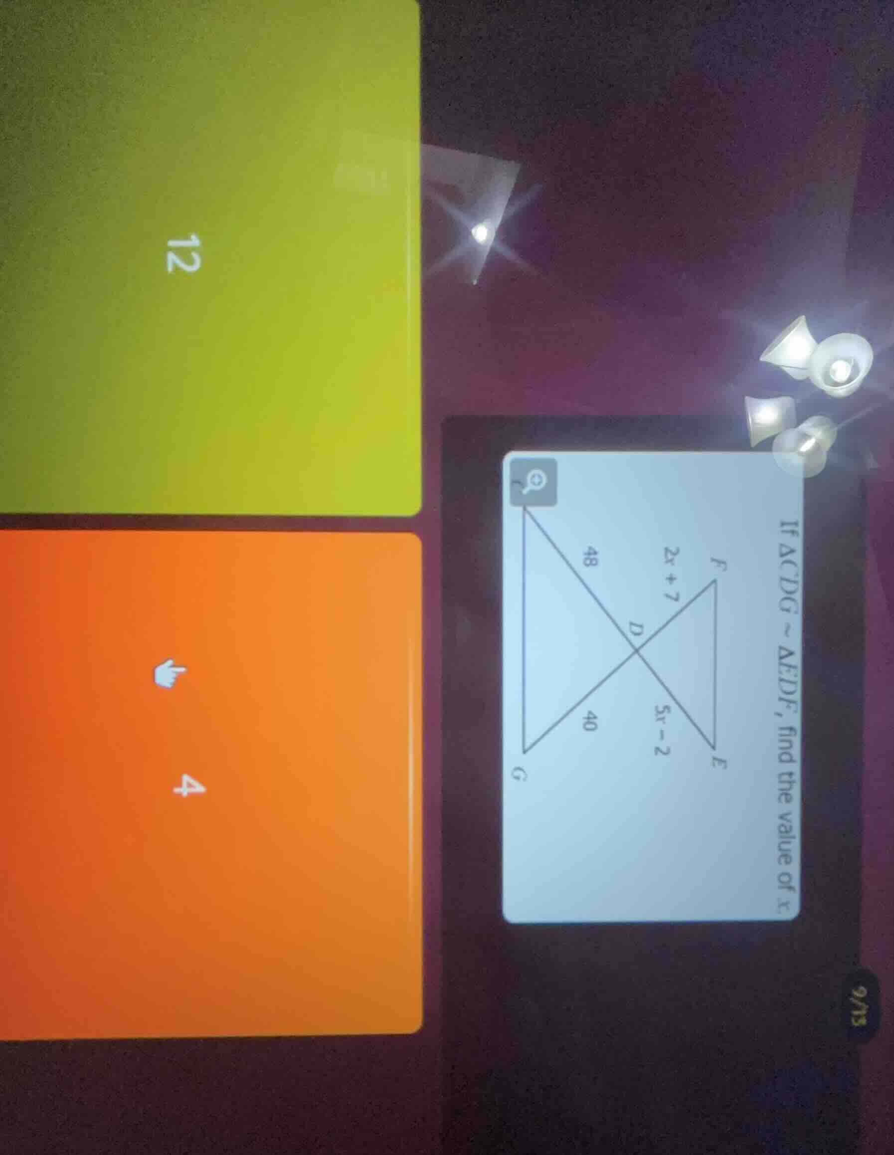 if △cdg ~ △edf, find the value of x. (the diagram shows triangle cdg an…