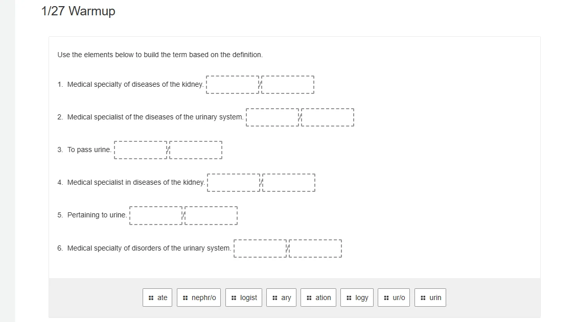 1/27 warmup use the elements below to build the term based on the defin…