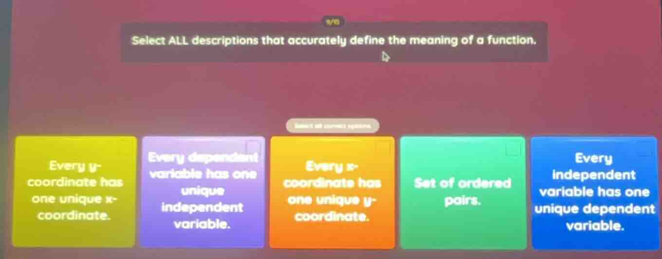 select all descriptions that accurately define the meaning of a functio…
