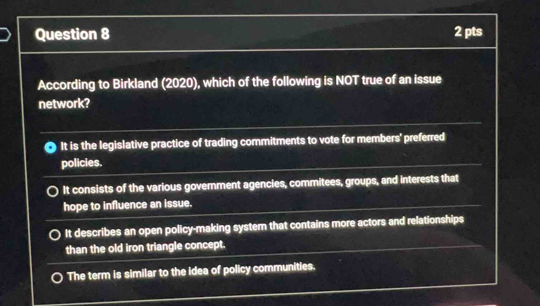 question 8 2 pts according to birkland (2020), which of the following i…