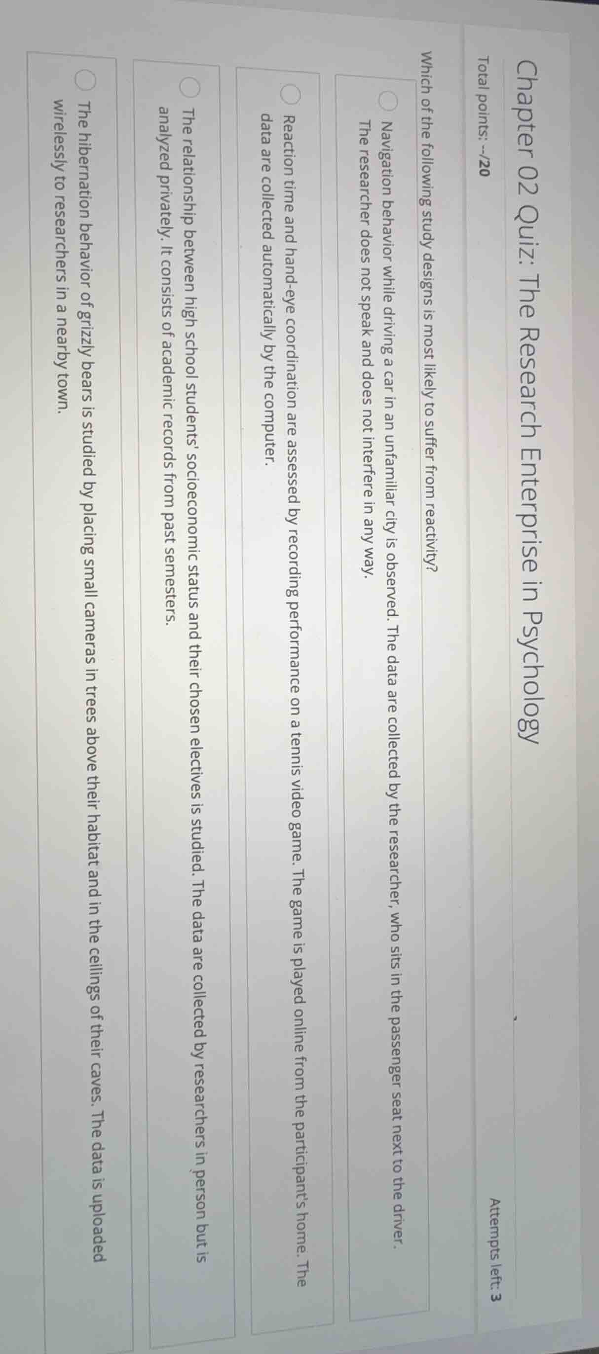 chapter 02 quiz: the research enterprise in psychology total points: --…