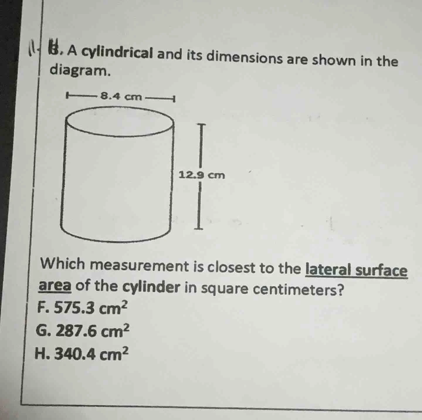 1. b. a cylindrical and its dimensions are shown in the diagram. which …