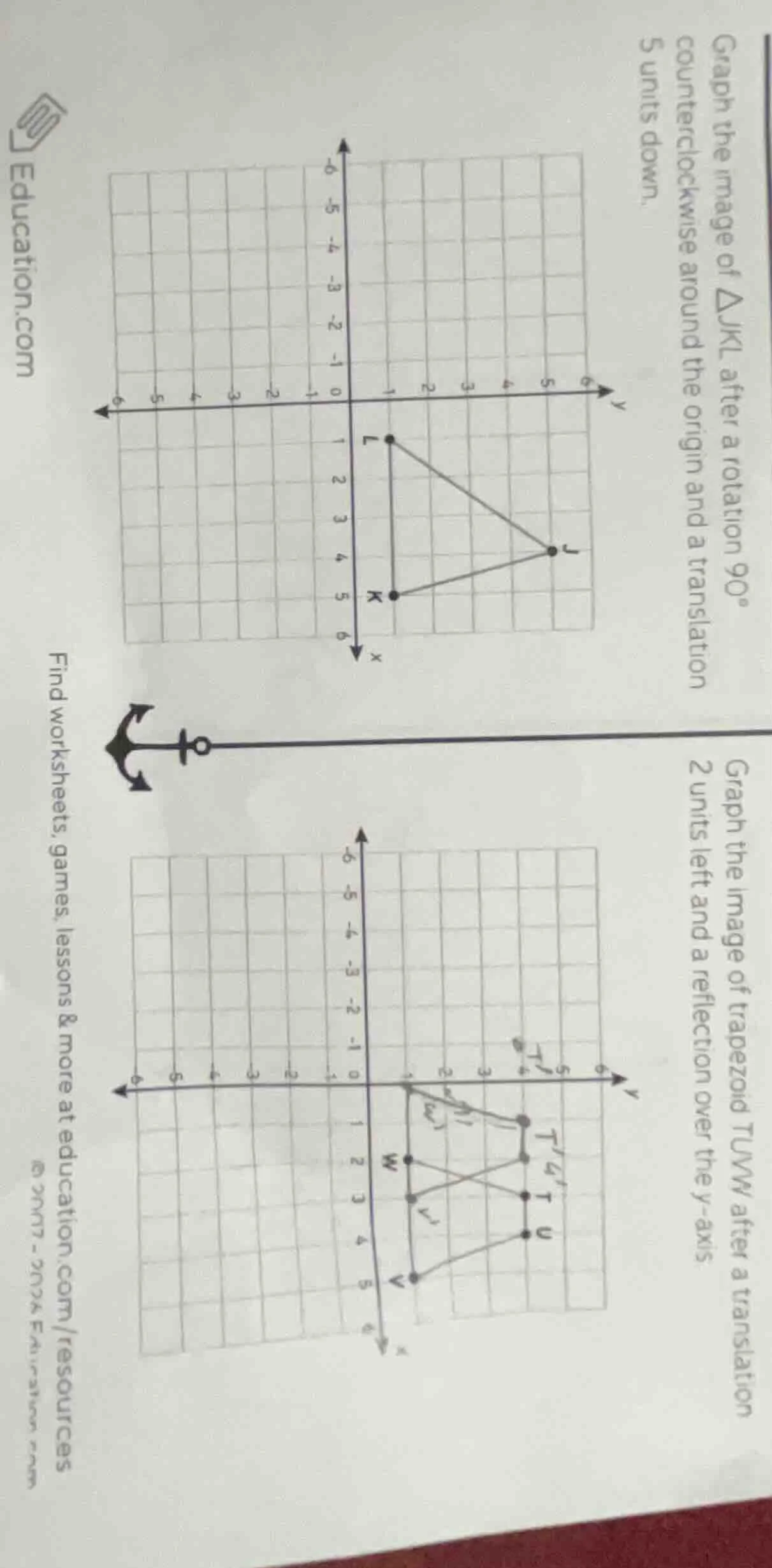 graph the image of $\\triangle jkl$ after a rotation $90^\\circ$ counte…