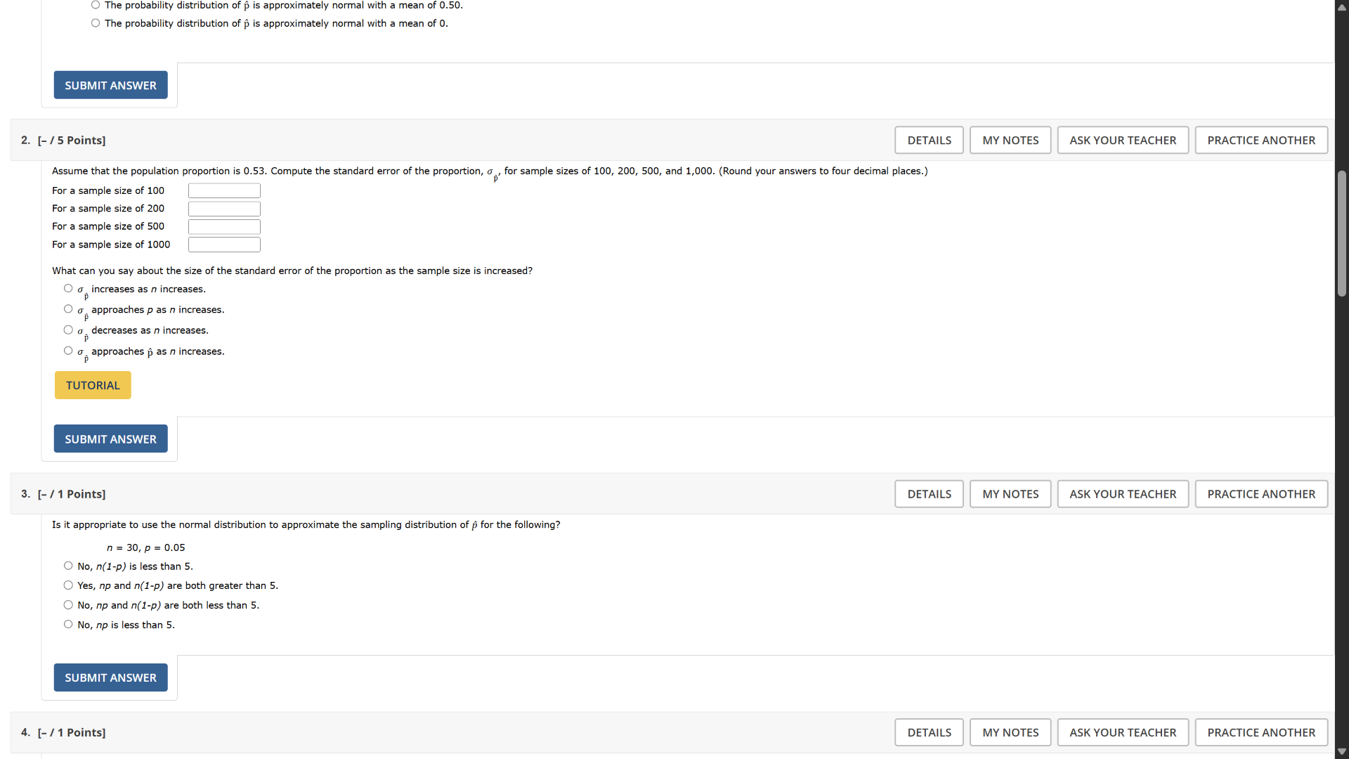 2. - / 5 points assume that the population proportion is 0.53. compute …