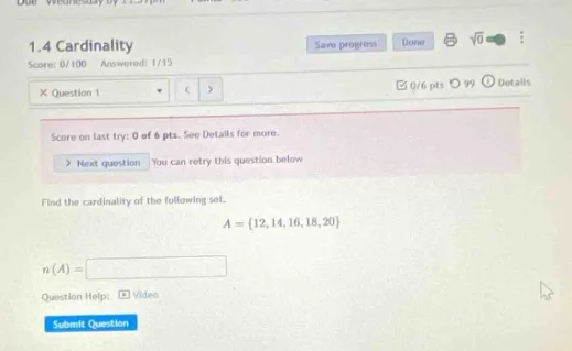 1.4 cardinality score: 0/100 answered: 1/15 question 1 0/6 pts 99 detai…