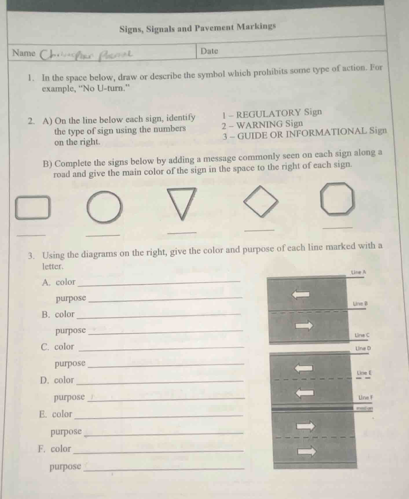 signs, signals and pavement markings name date 1. in the space below, d…