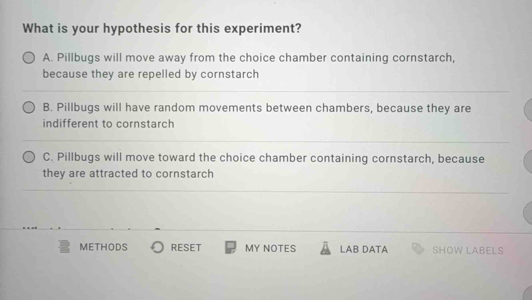 what is your hypothesis for this experiment? a. pillbugs will move away…