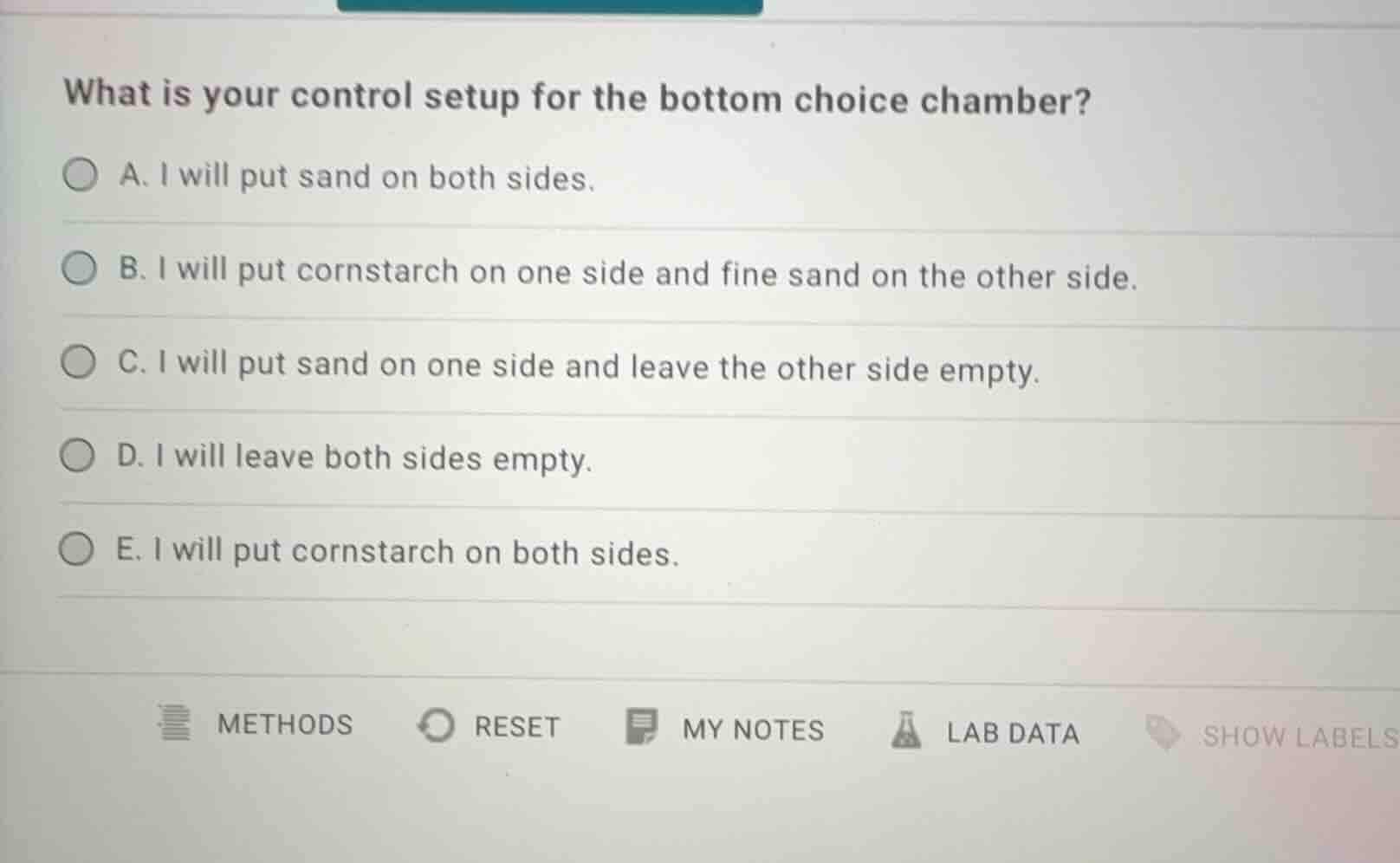 what is your control setup for the bottom choice chamber? a. i will put…