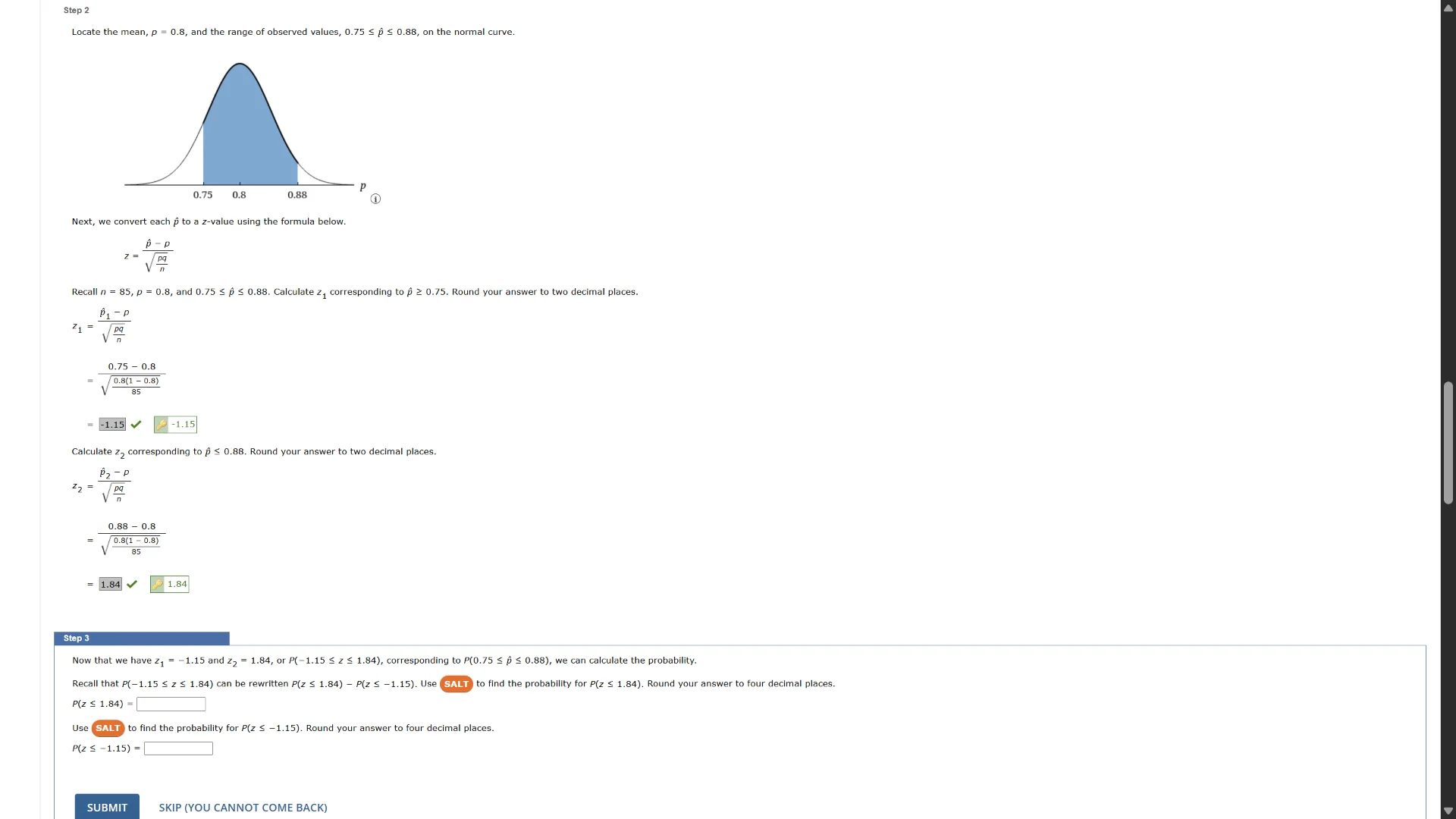 step 2 locate the mean, ( p = 0.8 ), and the range of observed values, …