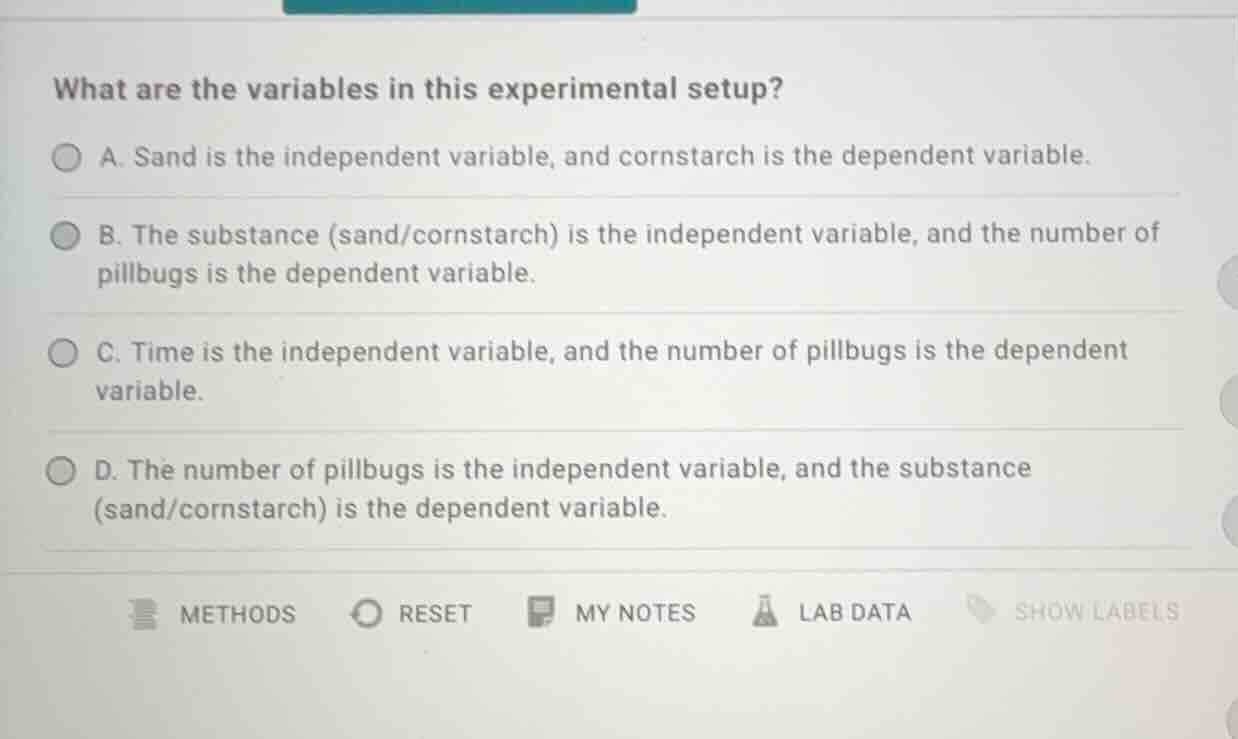 what are the variables in this experimental setup? a. sand is the indep…